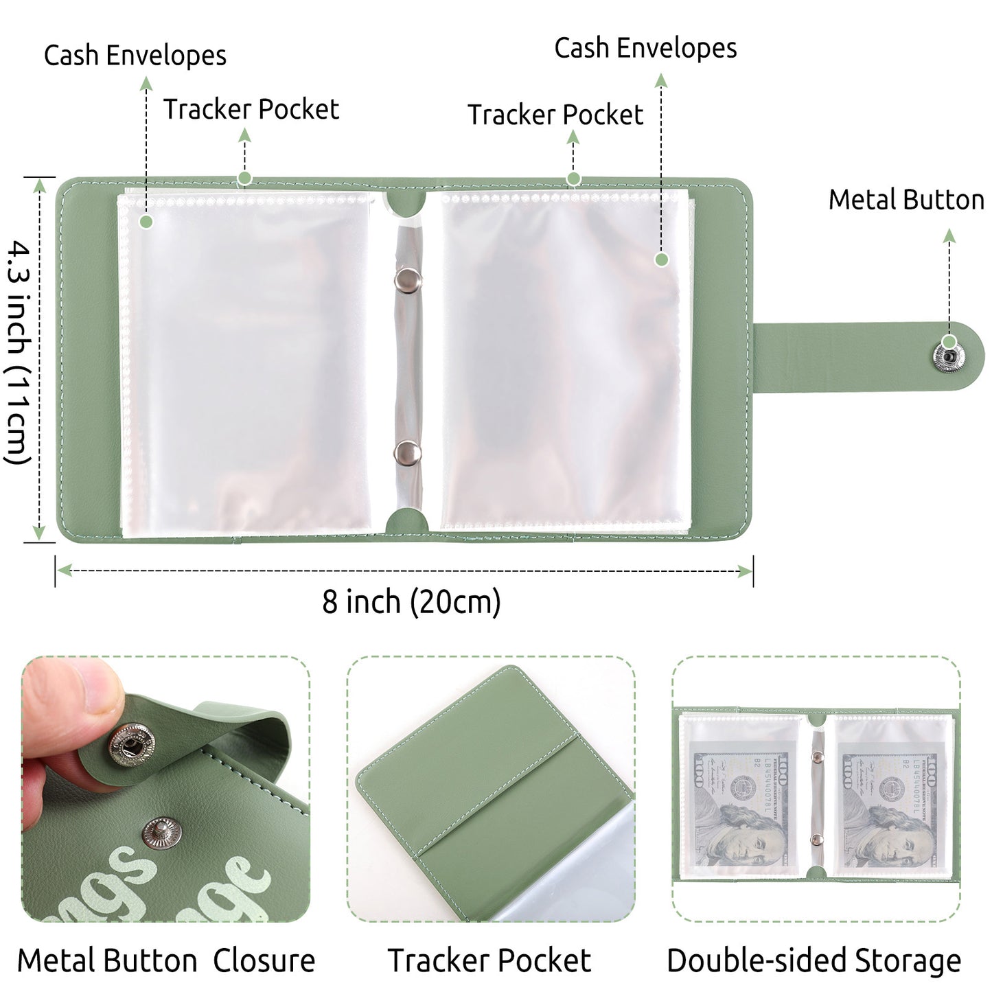 SKYDUE Mini Money Saving Binder, Portable Savings Binder with 4 Various Laminated Money Saving Challenge Trackers, Savings $300, 400, 500 Challenges Book with Envelopes & Stickers, A8, Black