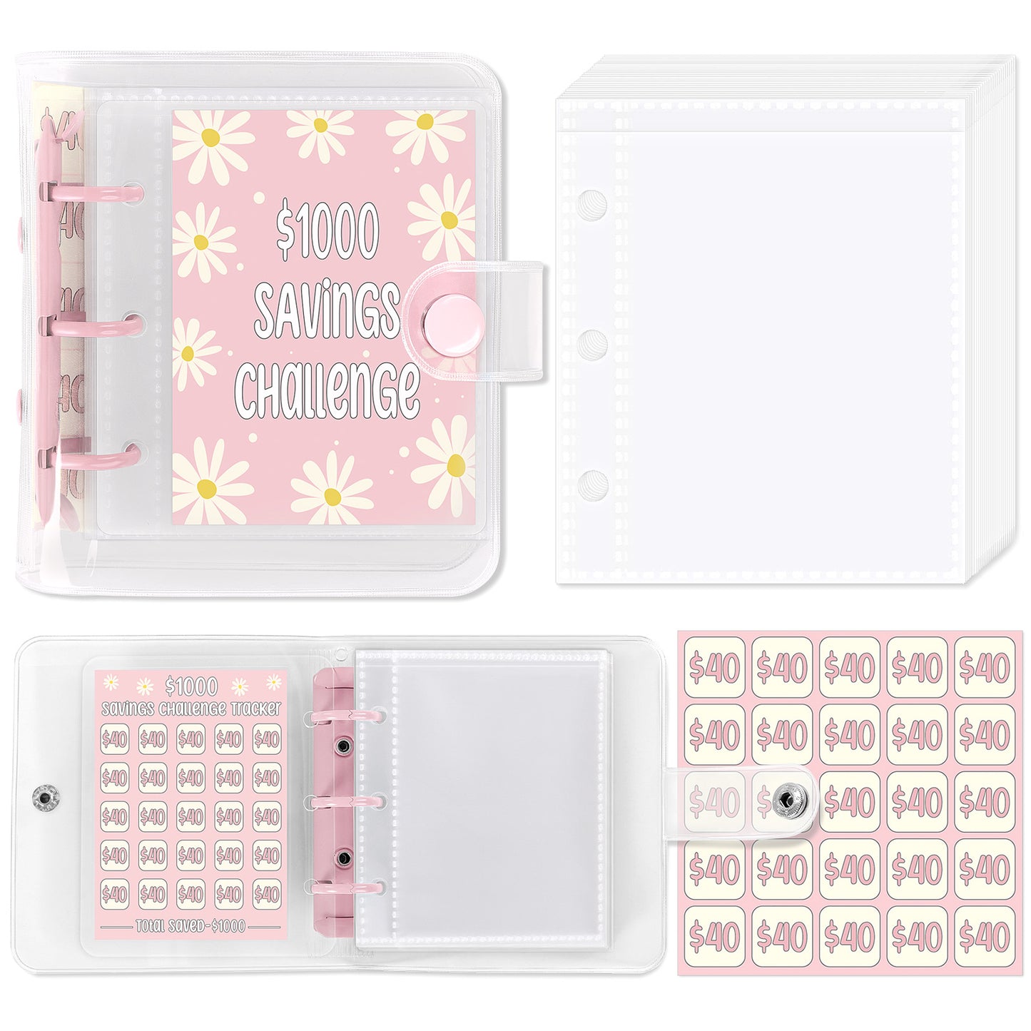 SKYDUE 100 Envelopes Money Saving Challenge Binder, Money Saving Binder with Laminated $5050 Tracker Sheet & Pre-numbered Pockets