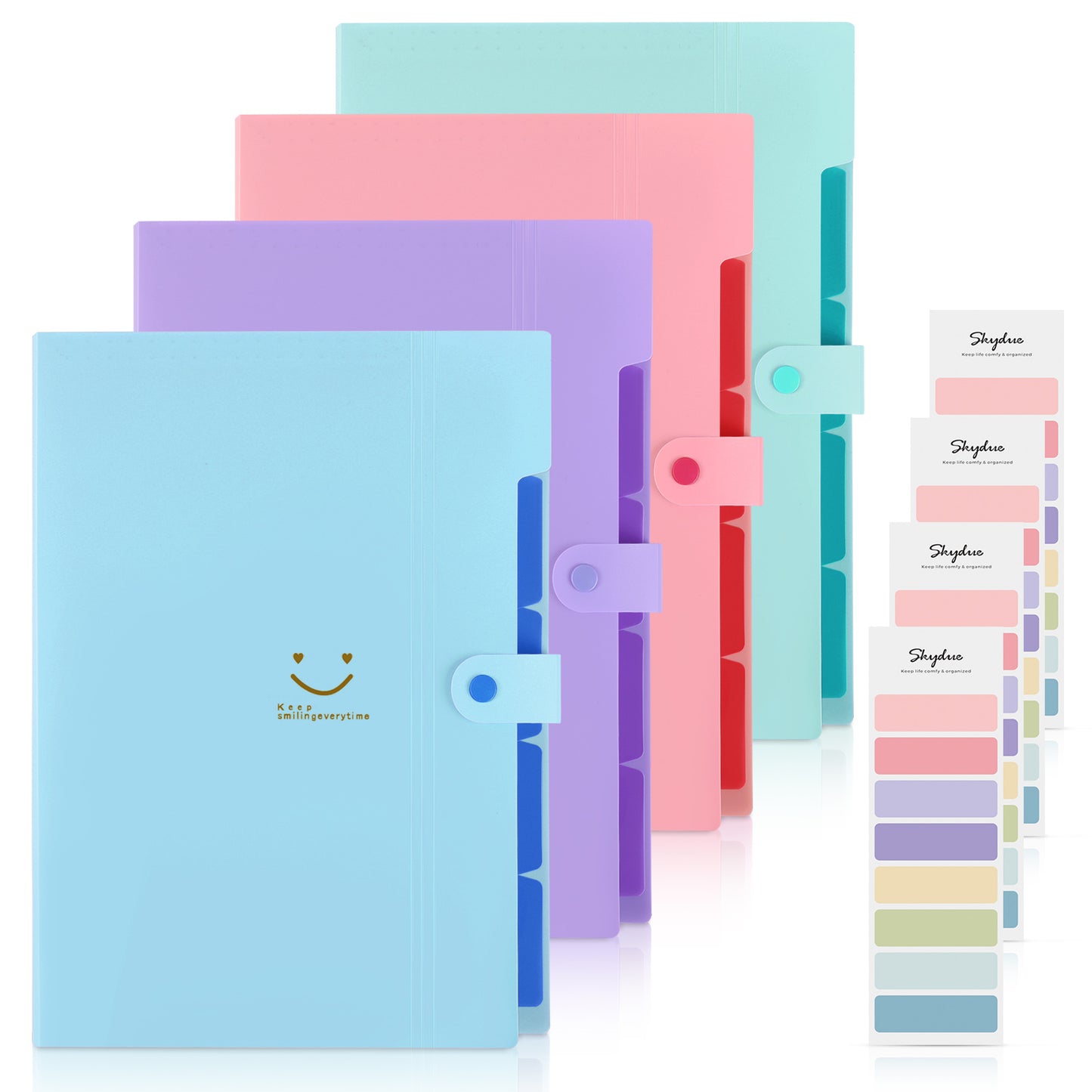 SKYDUE 4 Packs Expanding File Folder with 32 Labels,5 Pockets A4 Letter Size Accordion Folder Paper Organizer for School and Office