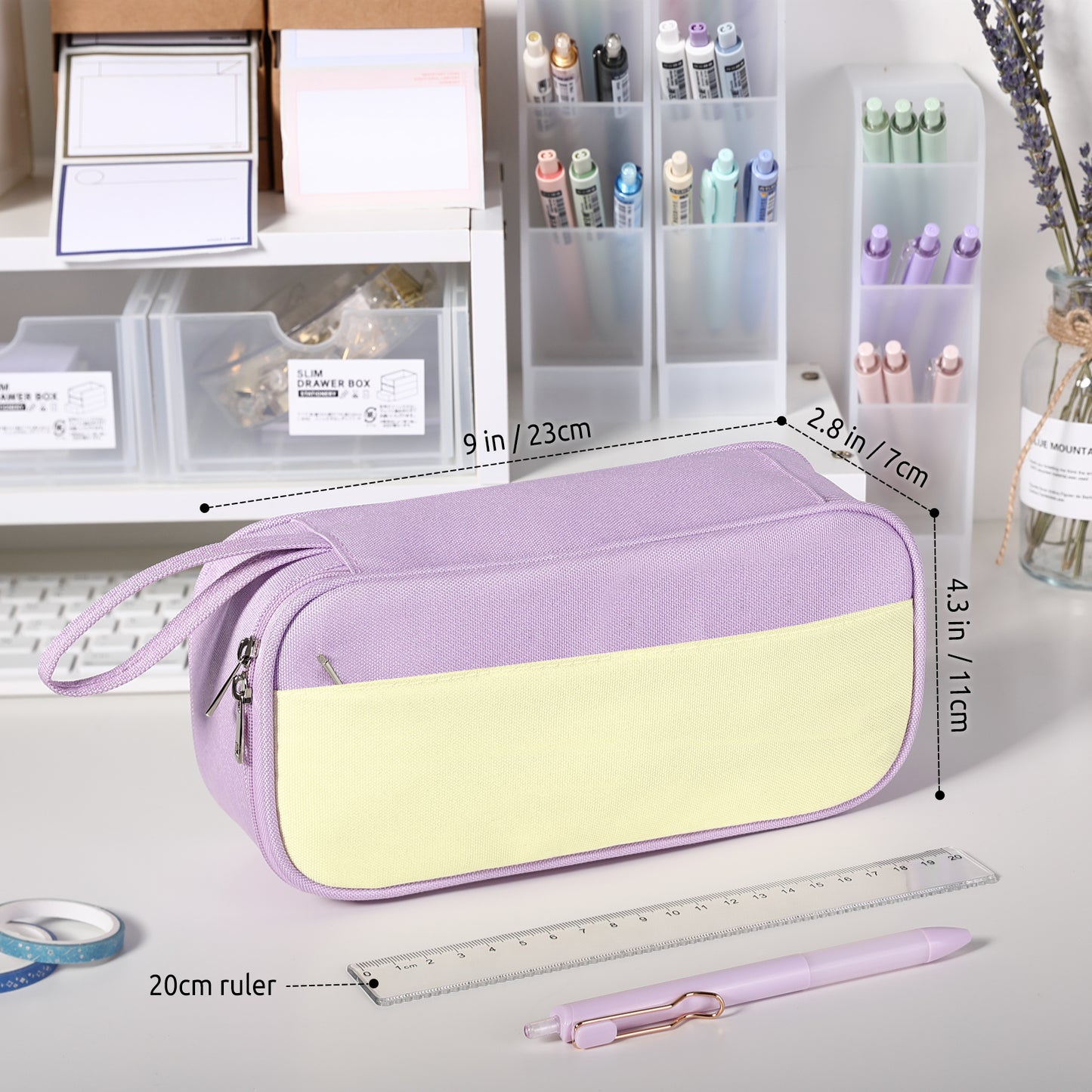 SKYDUE Large Pencil Case, Aesthetic Pencil Pouch for School & Office, Special Pencil Bag with Multiple Compartments for Teen Adults Girls