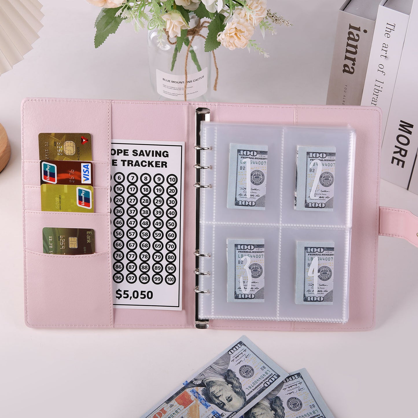 SKYDUE 100 Envelopes Money Saving Challenge Binder, A5 Money Saving Budget Binder with Cash Envelopes - Savings Challenges Book to Save $5,050