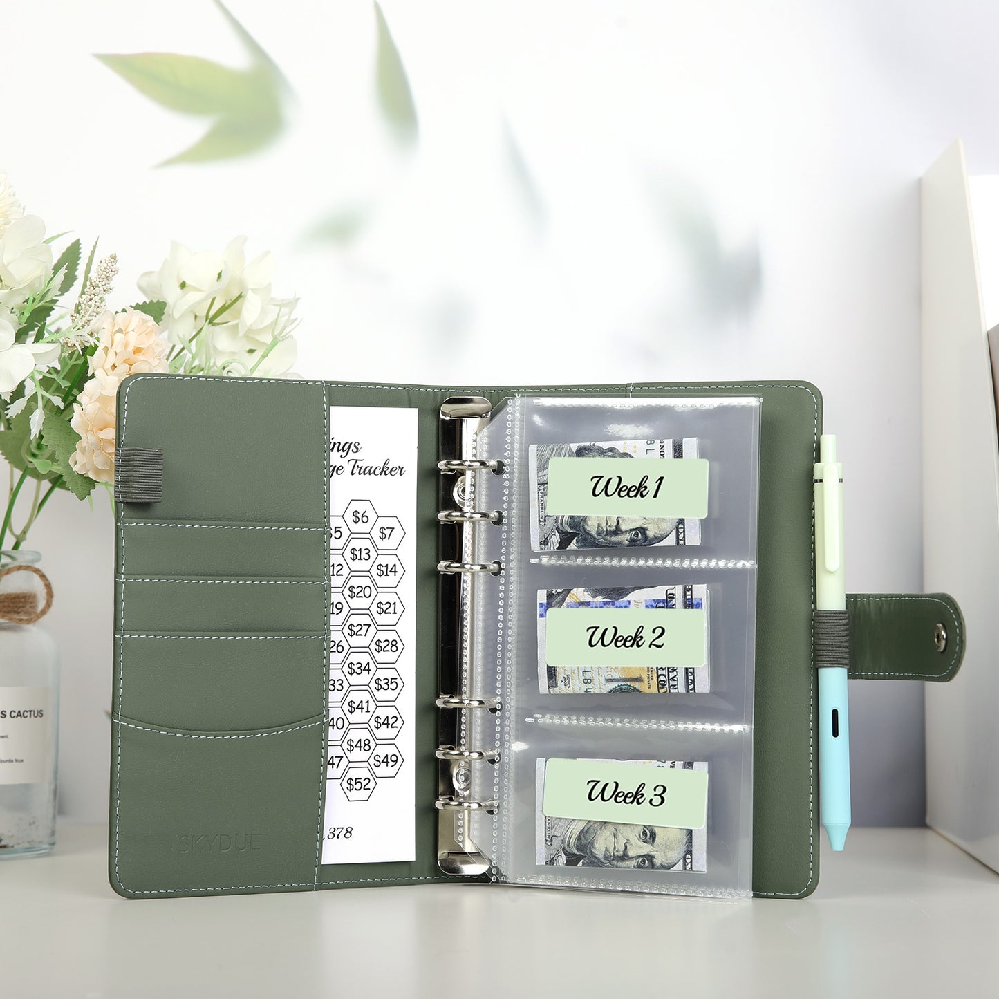 SKYDUE 52 Week Money Saving Challenge Binder, A6 Money Saving Binder with Savings Challenges Book and Cash Envelopes, Save $1,378