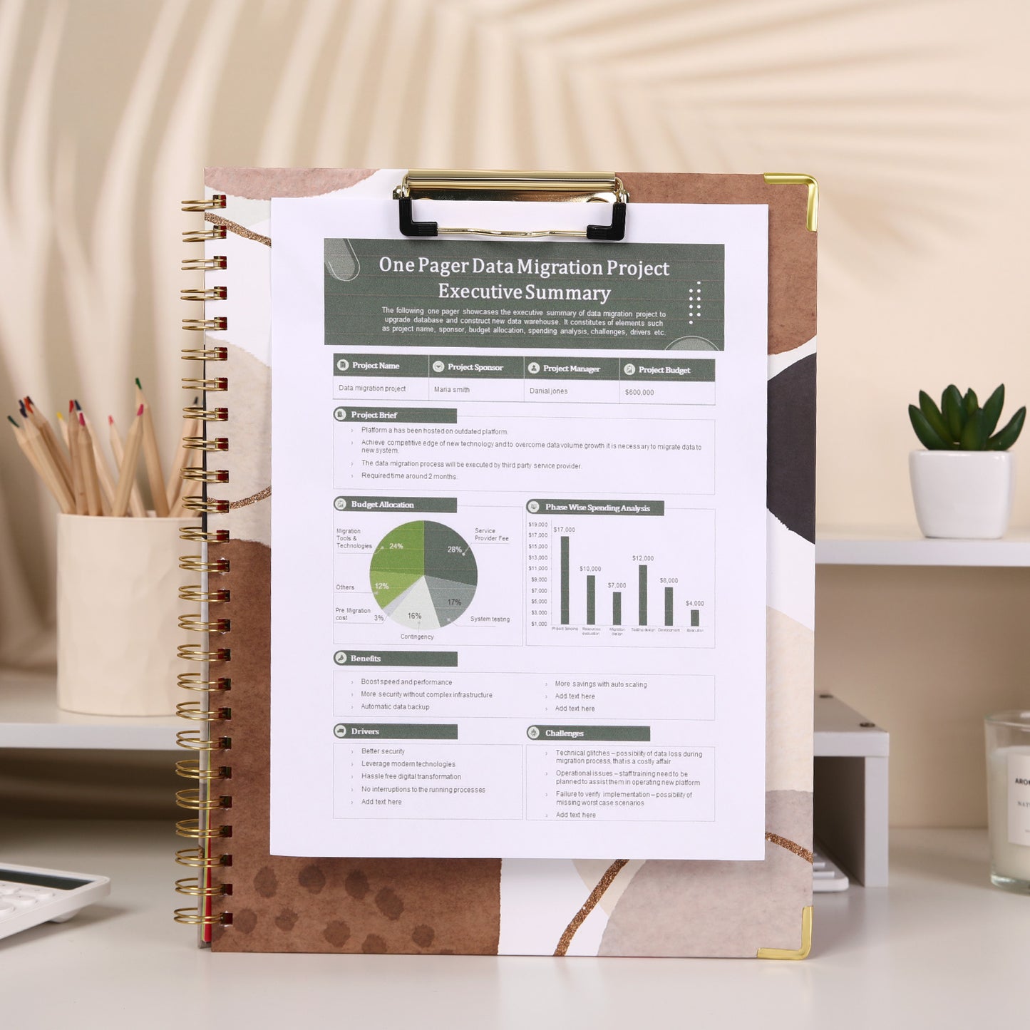 SKYDUE Spiral Clipboard Folio with Notepad and Pocket, 13.2" × 10.2" Clipboard Folder Includes 5 Dividers with 10 Pockets, Labels, Hardcover Clipfolio Design Fit for School Office