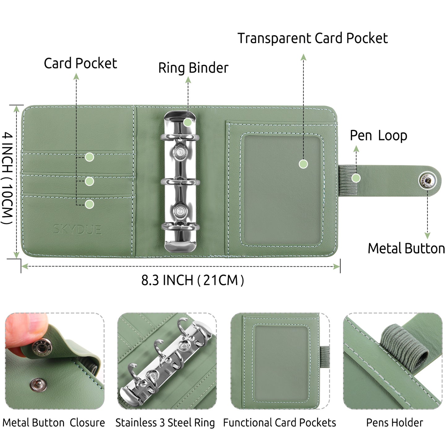 SKYDUE Mini Budget Binder with 12Pcs Cash Envelopes, PU Cash Stuffing Binder, Money Saving Binder with 12Pcs Expense Budget Planner Sheets & 25 Sticky Labels, Cash Envelope Wallet for Budgeting