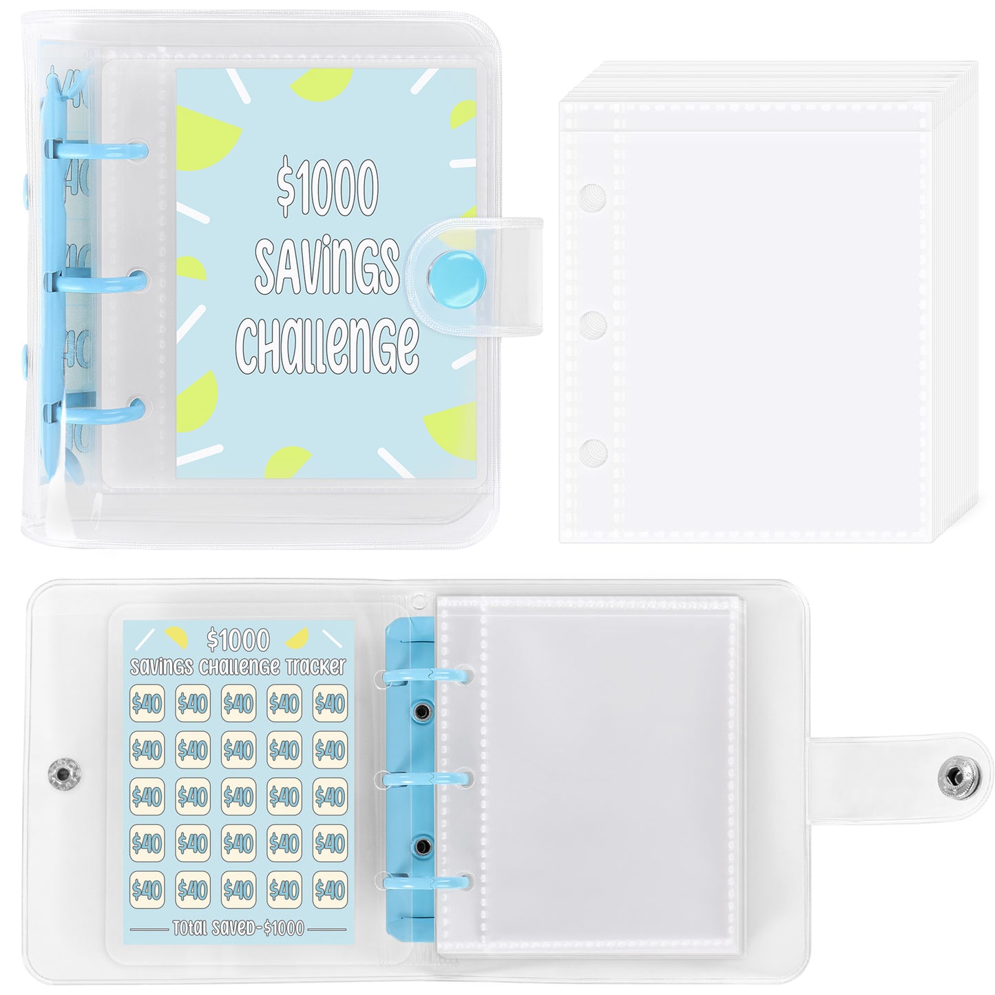 SKYDUE 100 Envelopes Money Saving Challenge Binder, Money Saving Binder with Laminated $5050 Tracker Sheet & Pre-numbered Pockets