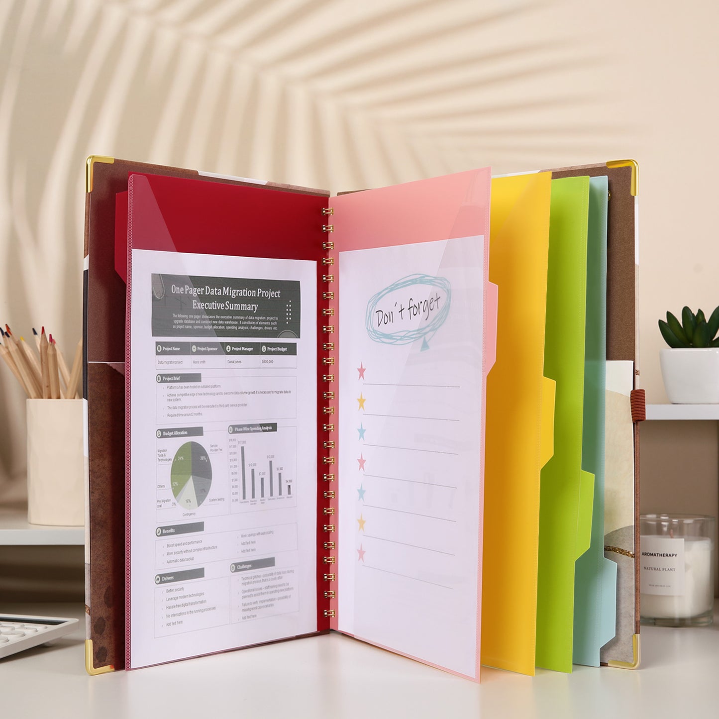 SKYDUE Spiral Clipboard Folio with Notepad and Pocket, 13.2" × 10.2" Clipboard Folder Includes 5 Dividers with 10 Pockets, Labels, Hardcover Clipfolio Design Fit for School Office