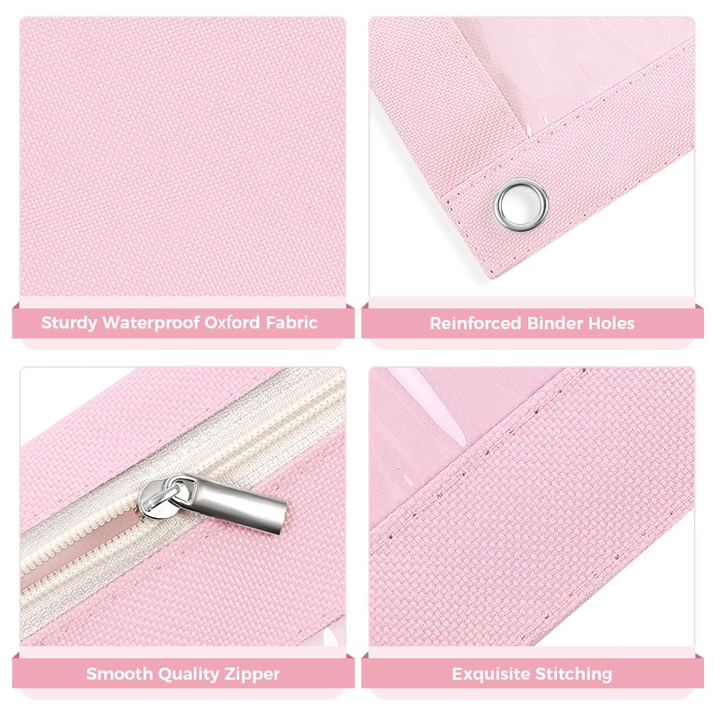 3 Ring Pencil Pouch Case for Binder, Zipper Pencil Pouches for Girls Boys, Clear Window Pencil Bag,Pencil Case with Smooth Zipper