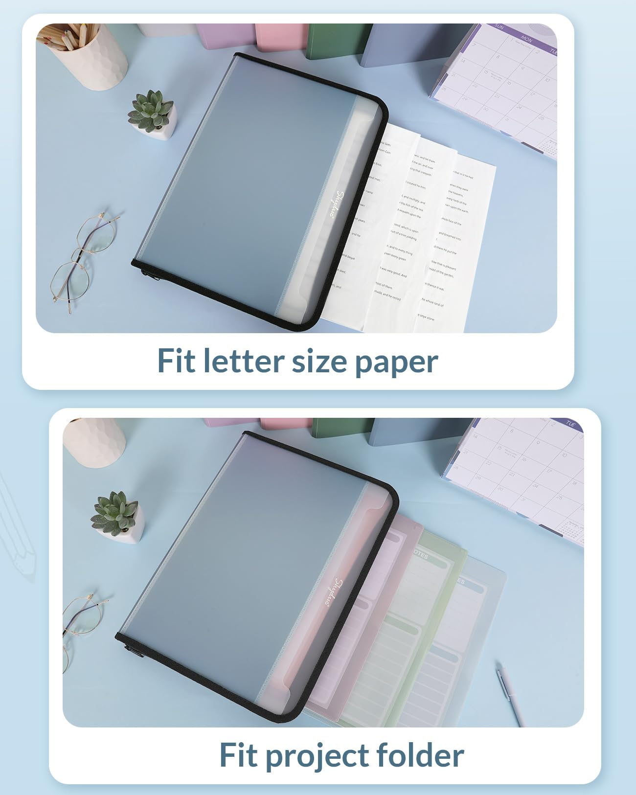 Document Organizer, Accordion Folder with Front Pocket, 7 Pocket Expanding File Folder, Letter Size, Important Document Folder with Double Zipper, School Office Supplies (Blue, 1 Pack)