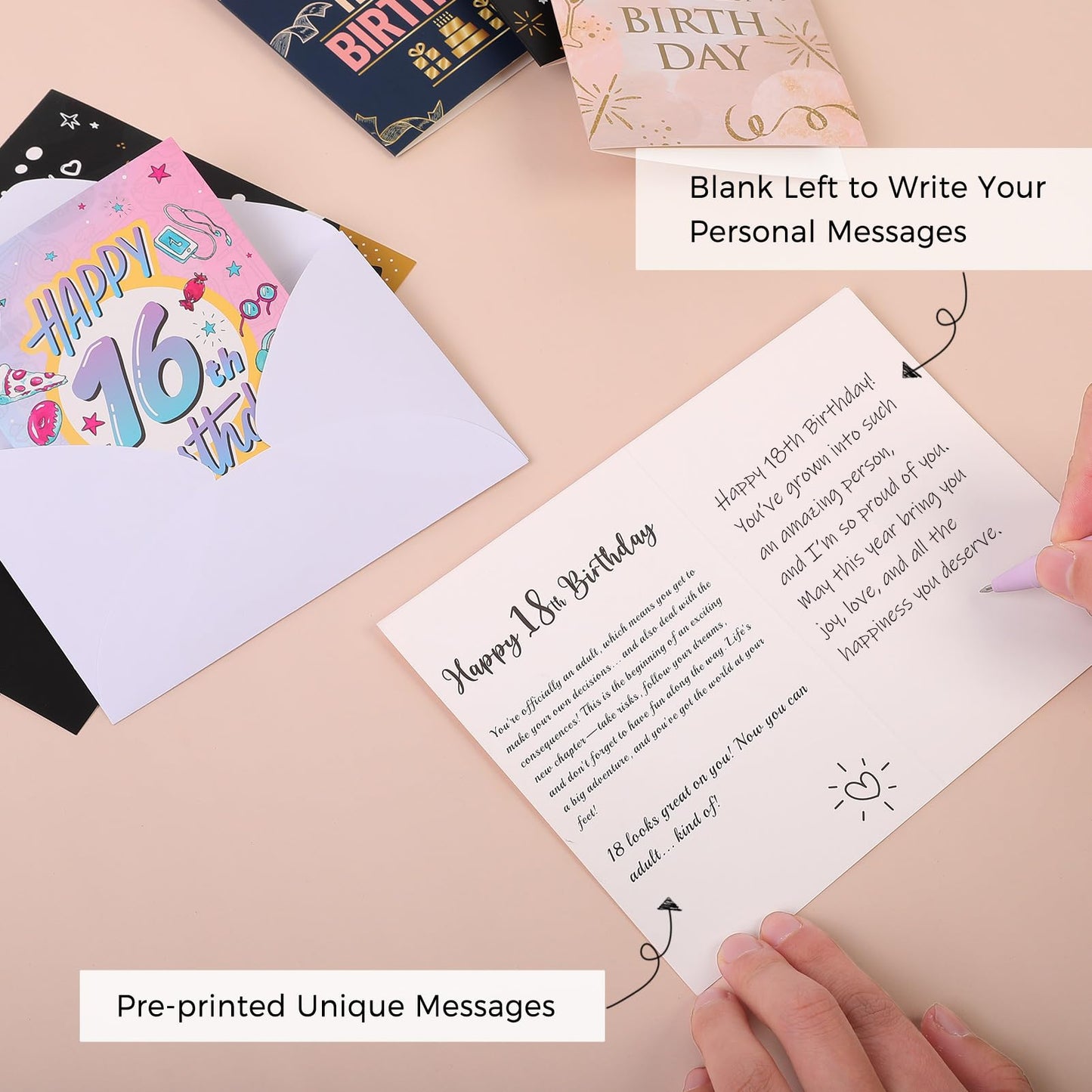 Birthday Cards with Envelopes, Assorted 24 Birthday Greeting Cards 4 x 6 inches, Happy Birthday Cards with Envelopes & Matching Stickers, for Particular Age