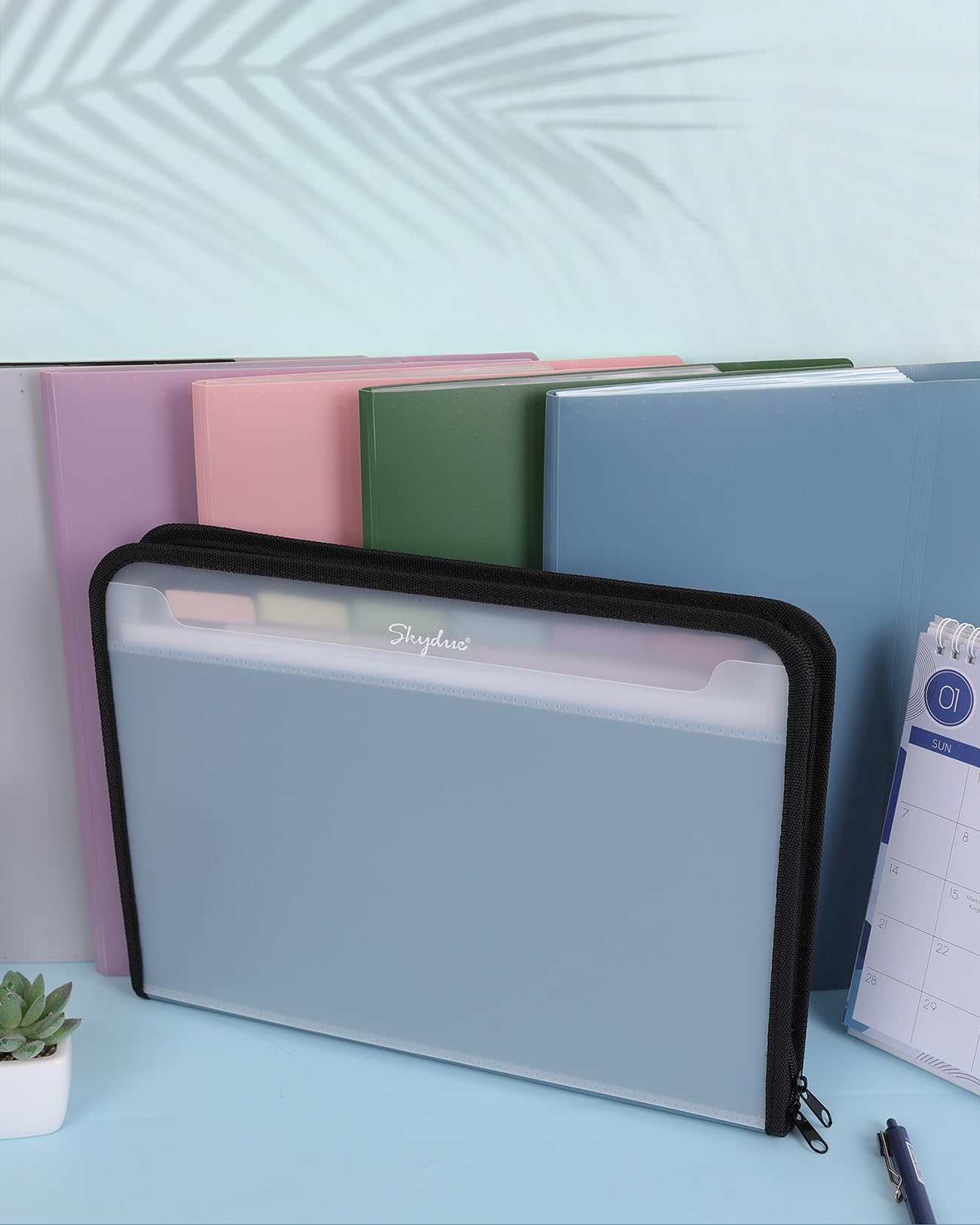 Document Organizer, Accordion Folder with Front Pocket, 7 Pocket Expanding File Folder, Letter Size, Important Document Folder with Double Zipper, School Office Supplies (Blue, 1 Pack)
