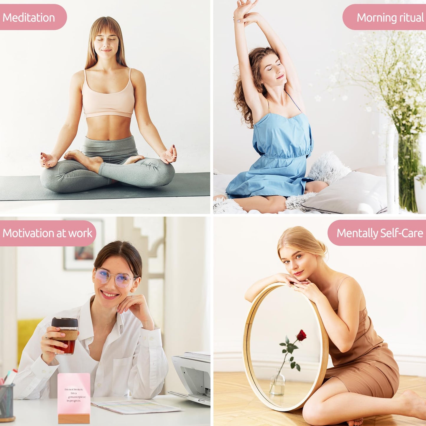 Affirmation Cards for Women with Display Stand, 53 Fierce Bold Messages with Floral Back Design – Pink Daily Inspiration & Motivational Cards for Women– Self Love Gift for Friends, Confidence & Mindfulness