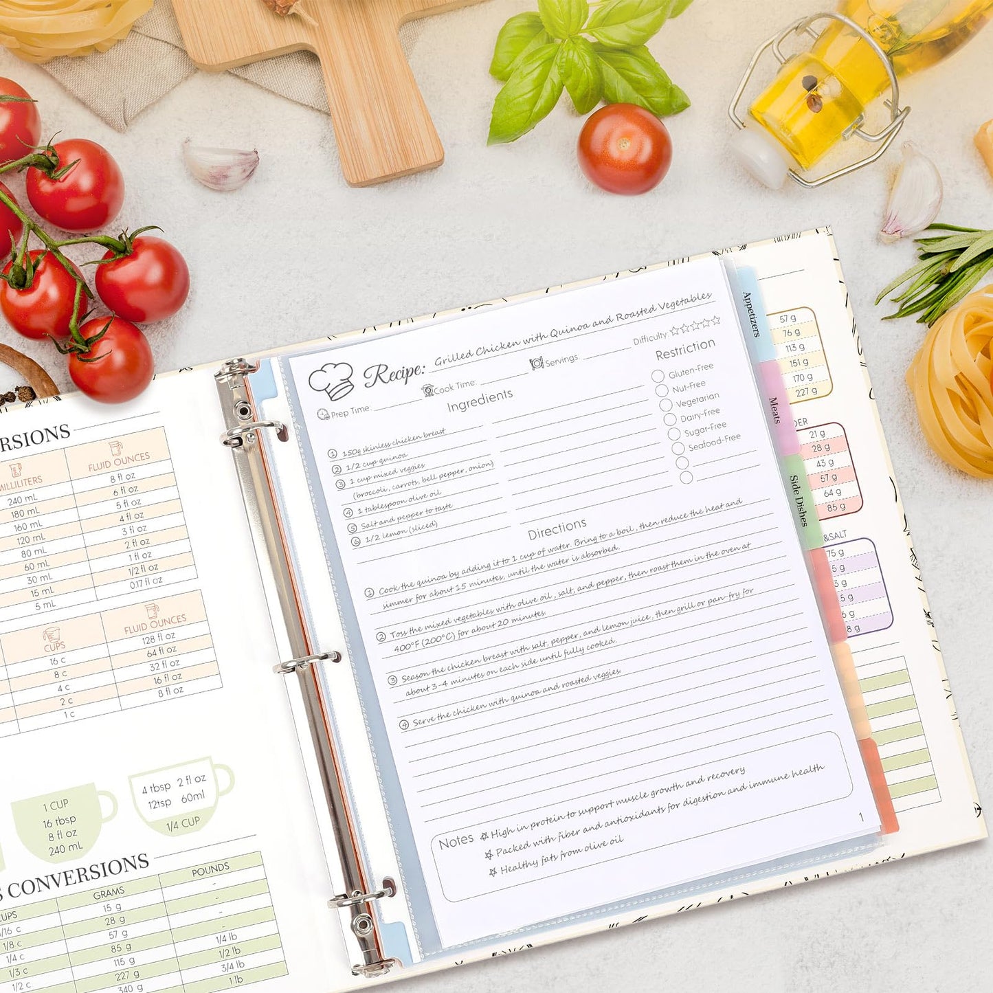 Recipe Binder 8.5x11 3 Ring, Recipe Book to Write in Your own Recipes, Recipe Binder with 60 Plastic Sleeves, 12 Dividers, 60 Blank Recipe Cards, Labels & Stickers, Family Recipe Organizer