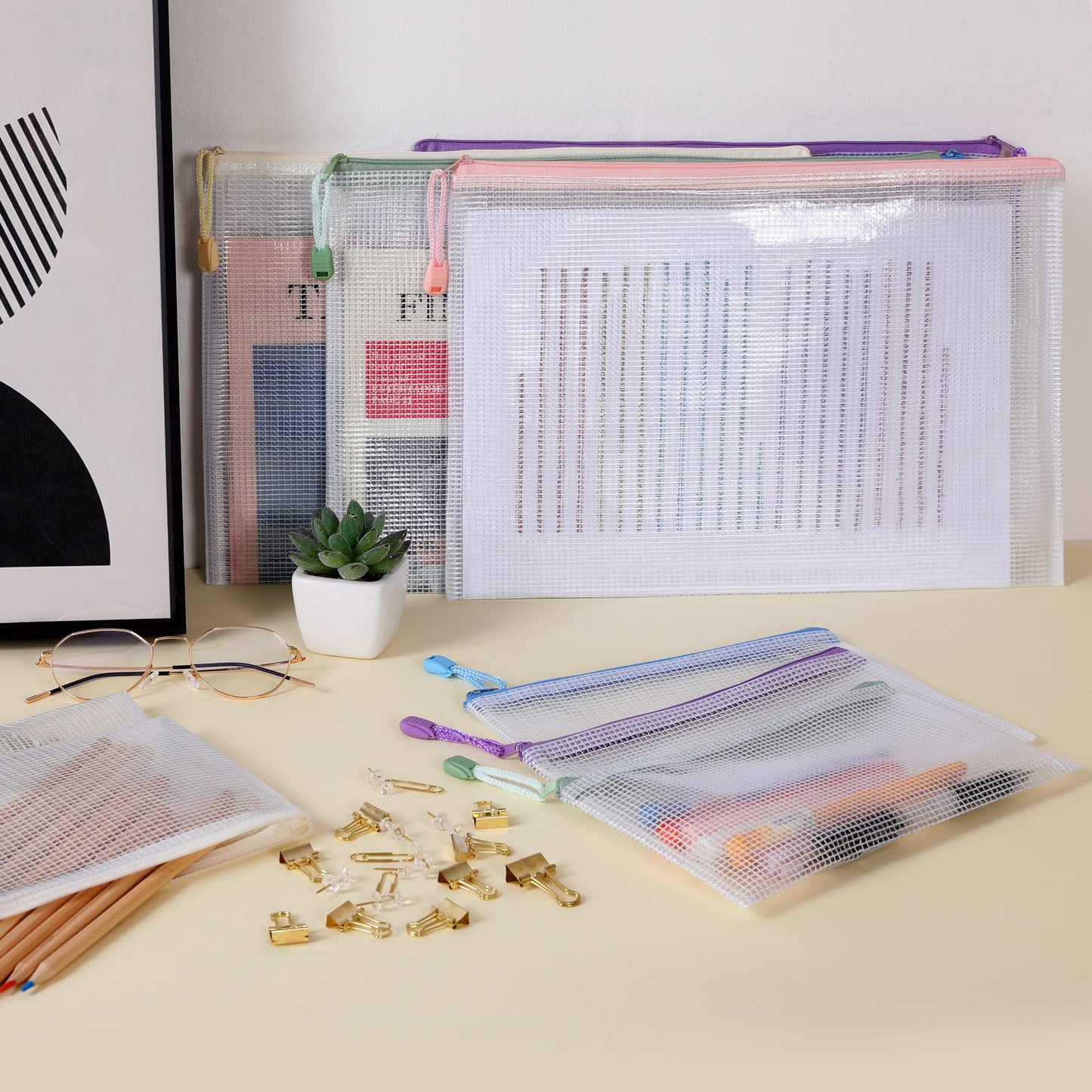 SKYDUE 20pcs Mesh Zipper Pouch, 2 Sizes, Board Game Storage, Pencil Pouches Bulk, Zipper Bags for Bills, Cash, Cosmetics, Puzzles , Toy, Travel Storage, School and Office Supplies.