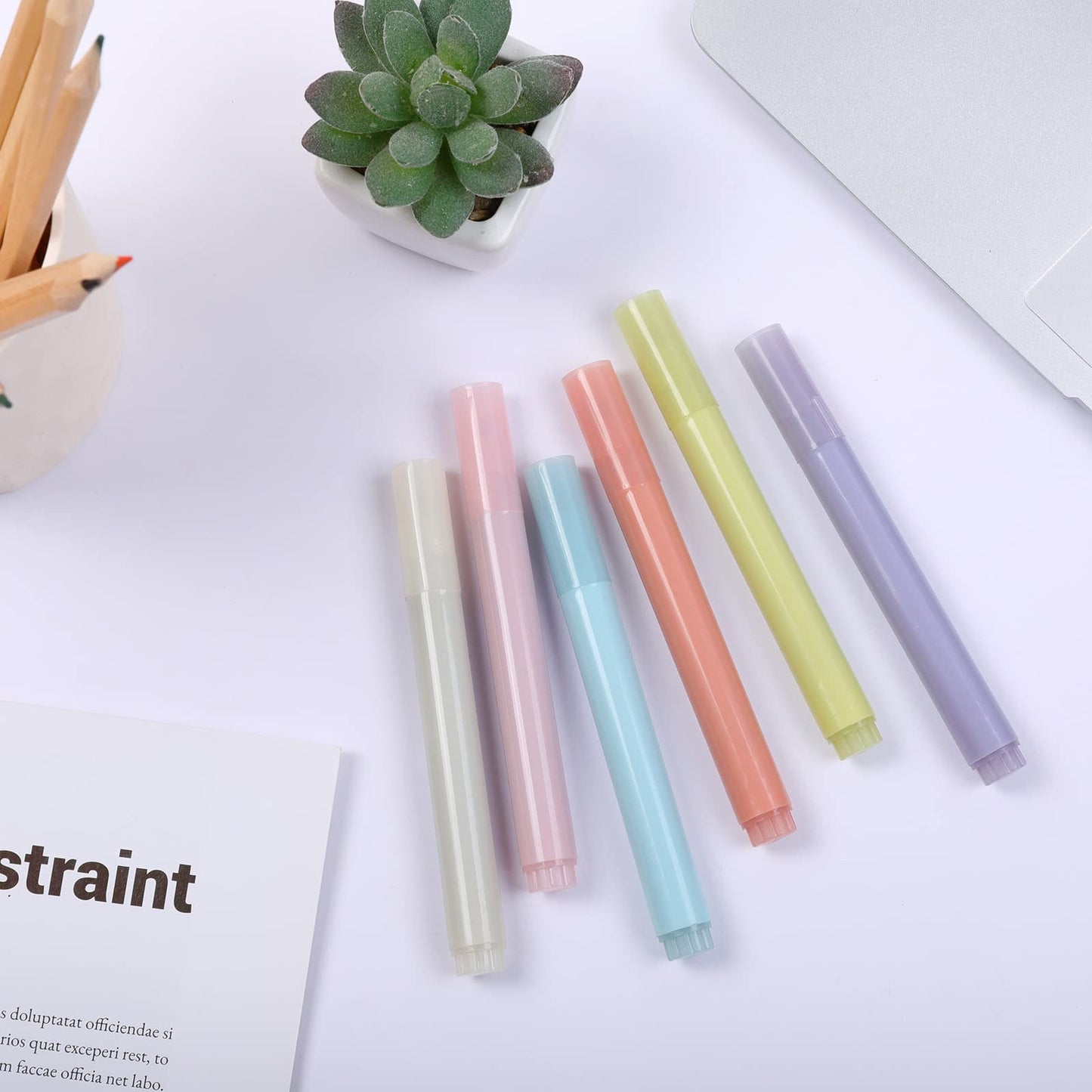 SKYDUE Aesthetic Highlighters with Soft Chisel Tip, Bible Highlighters Assorted Colors, Muted Pastel Colors, No Bleed, Cute School Supplies, Bible Study Journaling Supplies, 6Pcs