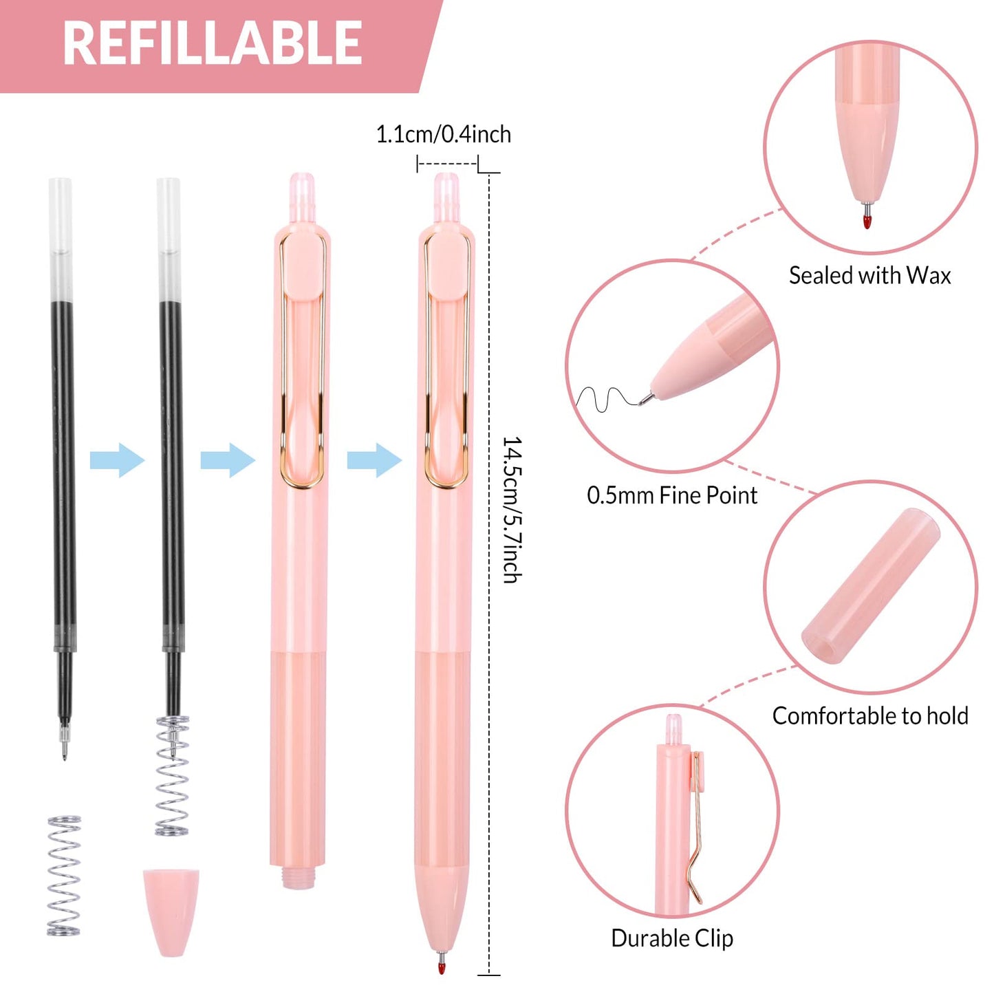 SKYDUE Cute Gel Pens, 12 Pack Quick Dry Black Ink Pens, 0.5mm Fine Point Smooth Writing Pens, Retractable Aesthetic Gel Ink Pens for Home School Office Journaling Note Taking
