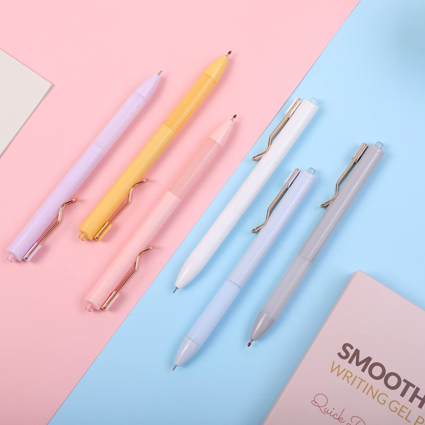 SKYDUE Cute Gel Pens, 12 Pack Quick Dry Black Ink Pens, 0.5mm Fine Point Smooth Writing Pens, Retractable Aesthetic Gel Ink Pens for Home School Office Journaling Note Taking