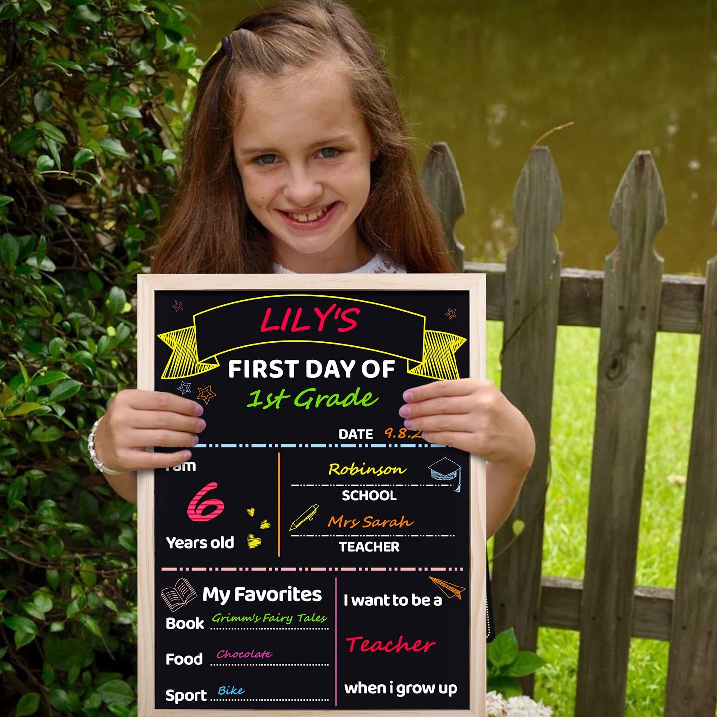 SKYDUE First & Last Day of School Board Sign,12"x 16" Wooden Framed Chalkboard Sign for Kids,1st Day of School Sign Double-Sided,Back to School Photo Prop Commemorate Supplies