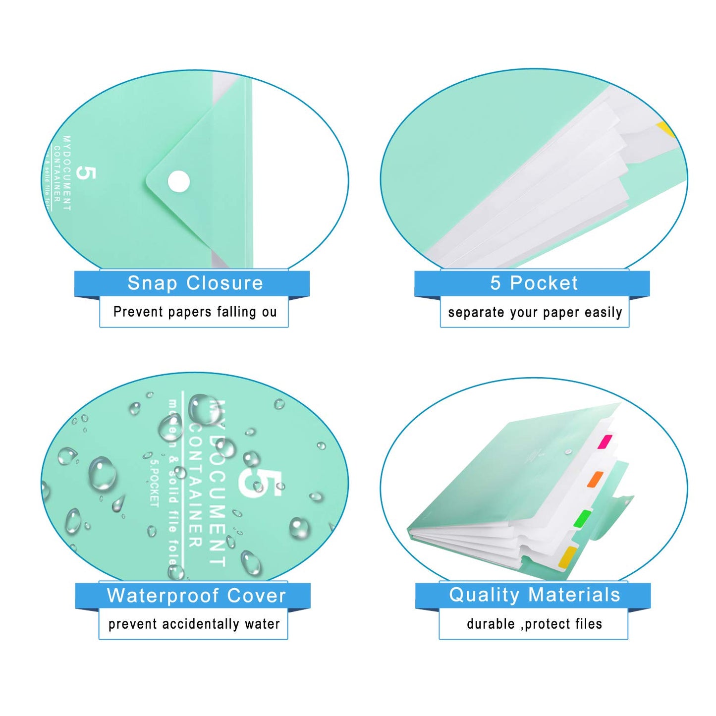 Skydue Expanding File Folders 5 Pockets Letter A4 Accordion Document Paper Organizer, Pack of 4