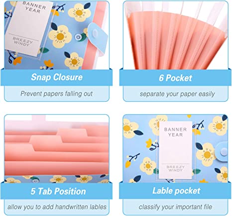 SKYDUE Expanding File Folders Floral Printed Accordion Document Folder