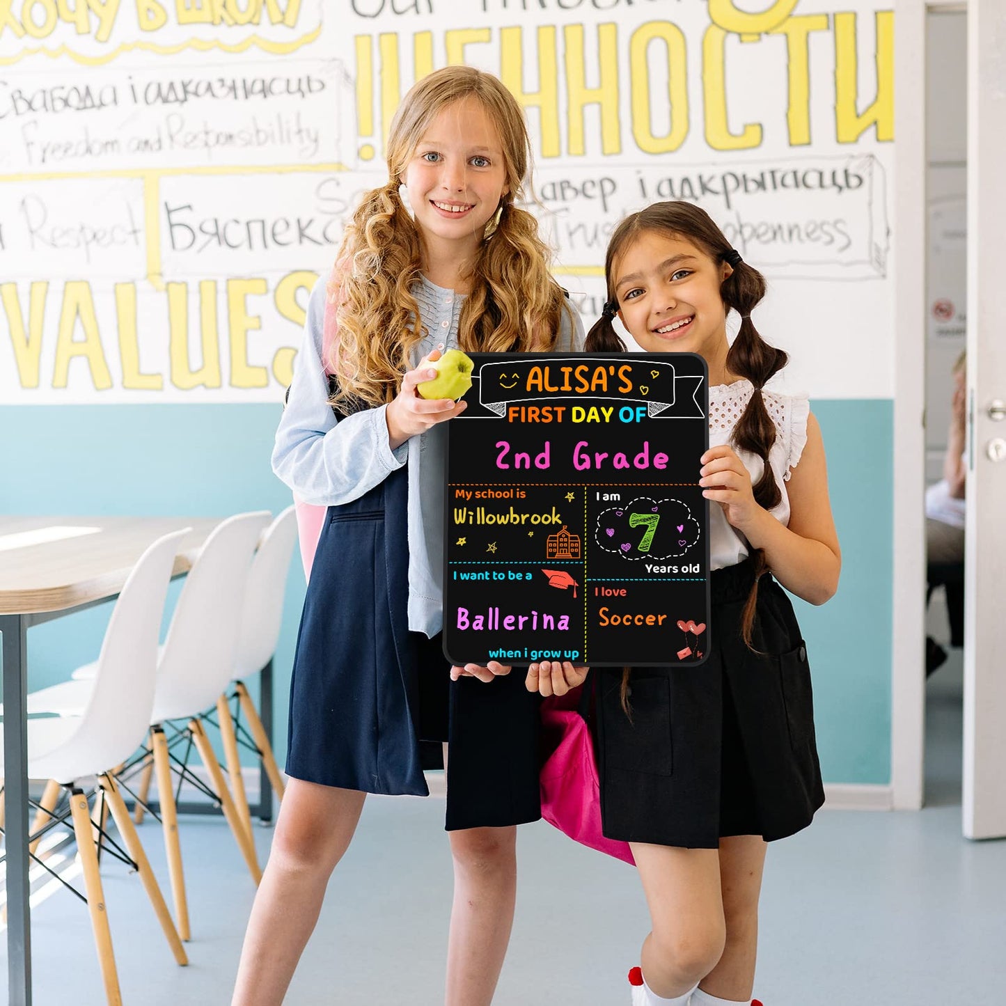 SKYDUE First Day and Last Day of School Chalkboard, 10" x 12" Double-Sided Chalkboard Sign for Kids,1st Day of School Sign, Reusable Back to School Photo Prop Commemorate Supplies