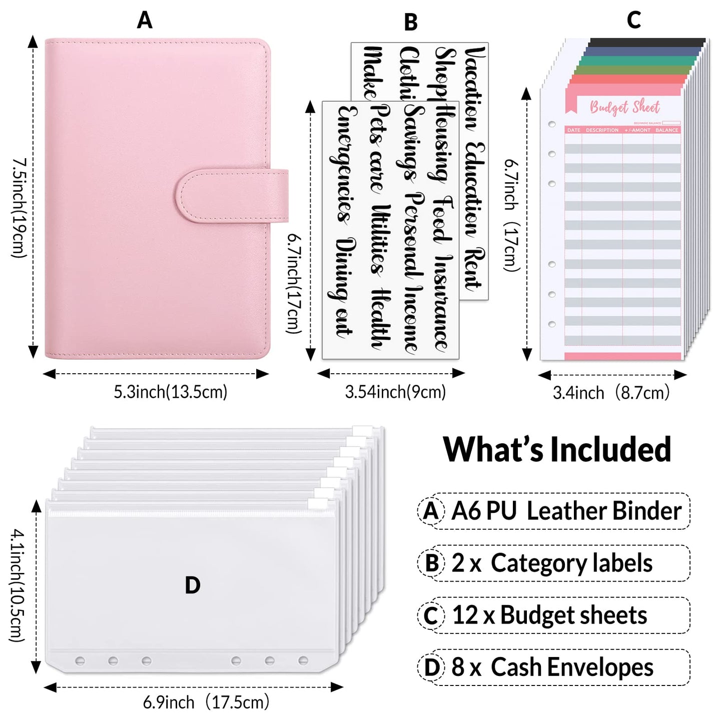 SKYDUE Budget Binder with Zipper Envelopes & Expense Budget Sheets,Money Binder with Cash Envelopes for Budgeting and Saving Money