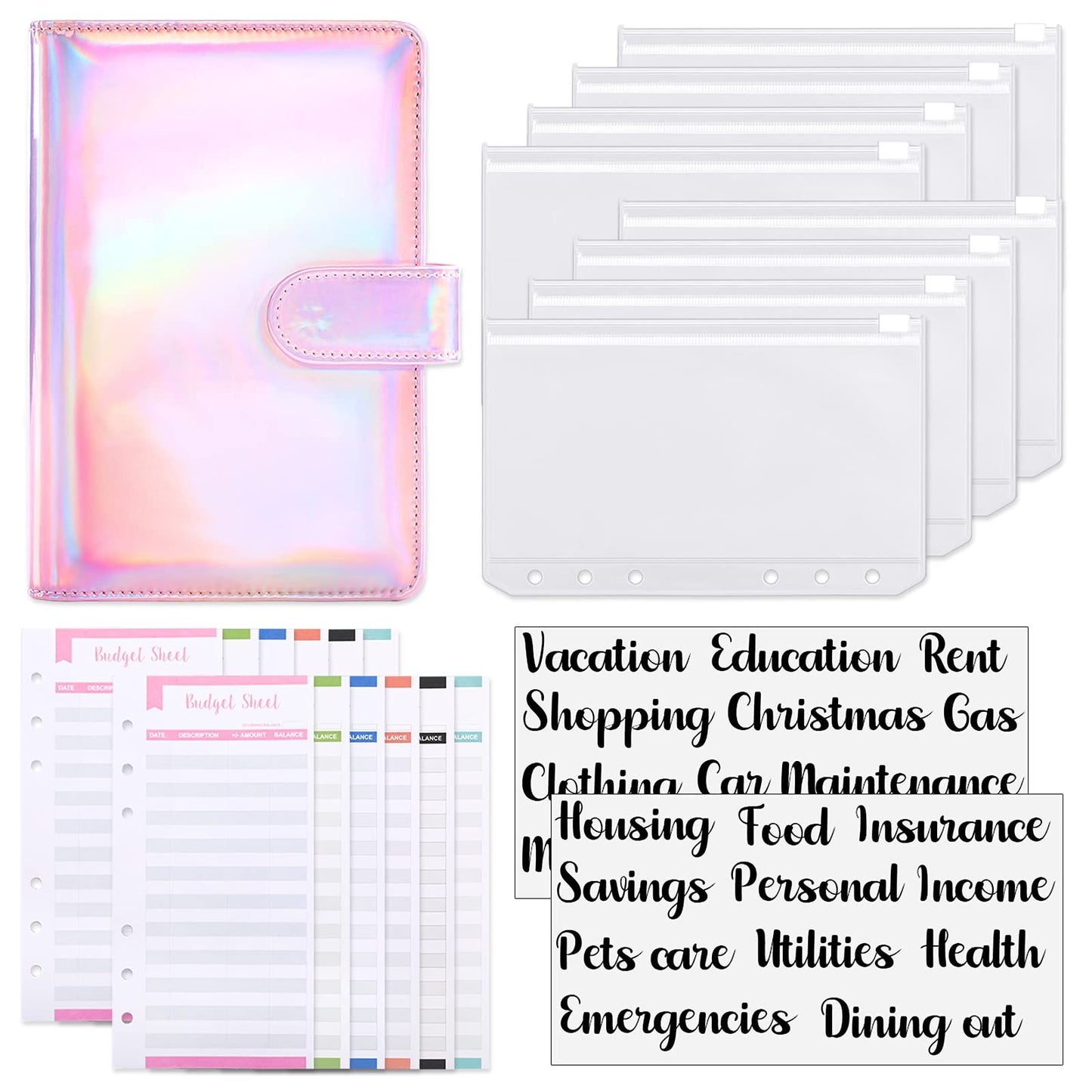 SKYDUE Budget Binder with Zipper Envelopes & Expense Budget Sheets,Money Binder with Cash Envelopes for Budgeting and Saving Money
