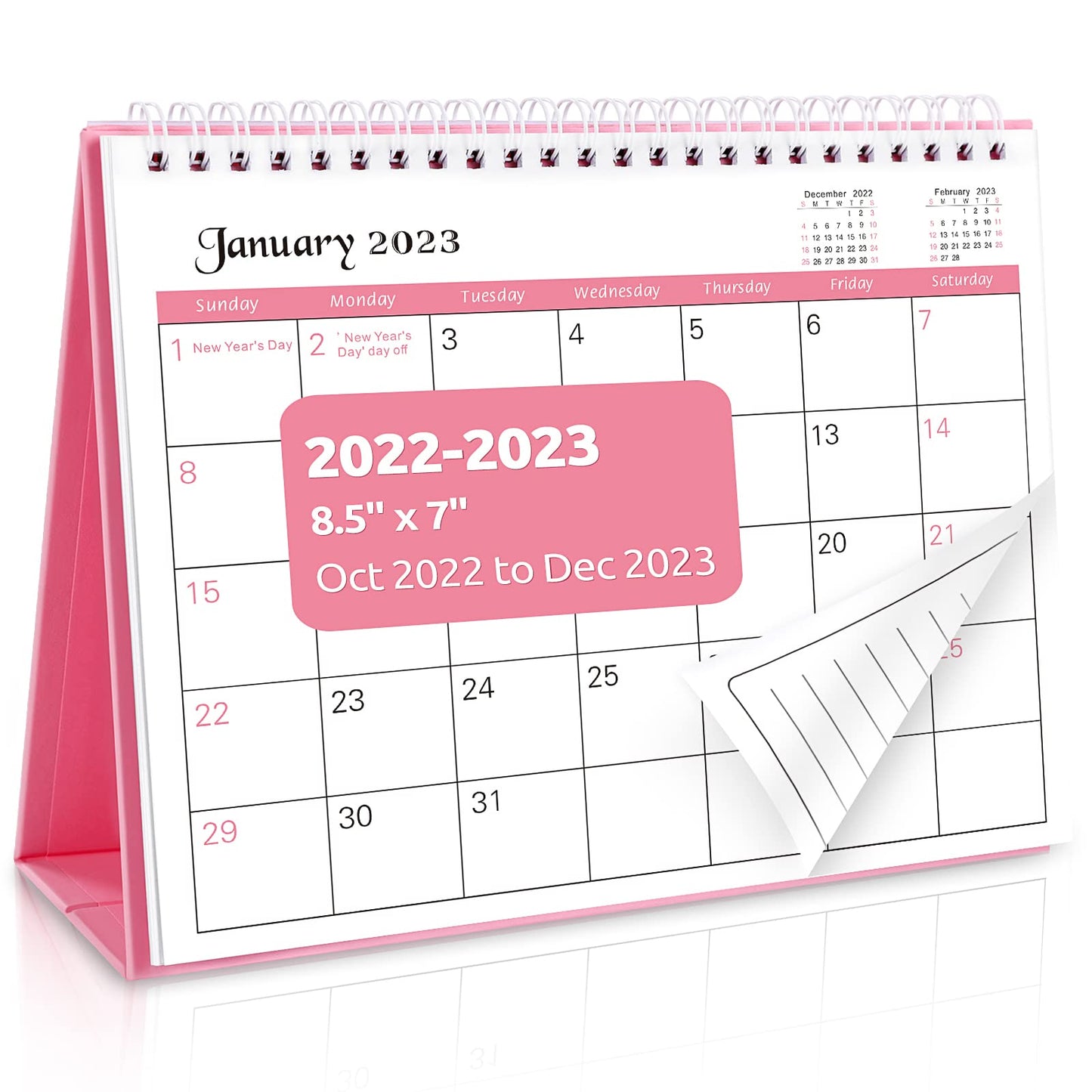 SKYDUE Small Desk Calendar 2023, Desk Calendar from Jan.2023 to Jun.2024, 7" x 8.5", Standing Desk Calendar with To-do List & Notes for Kitchen Office School