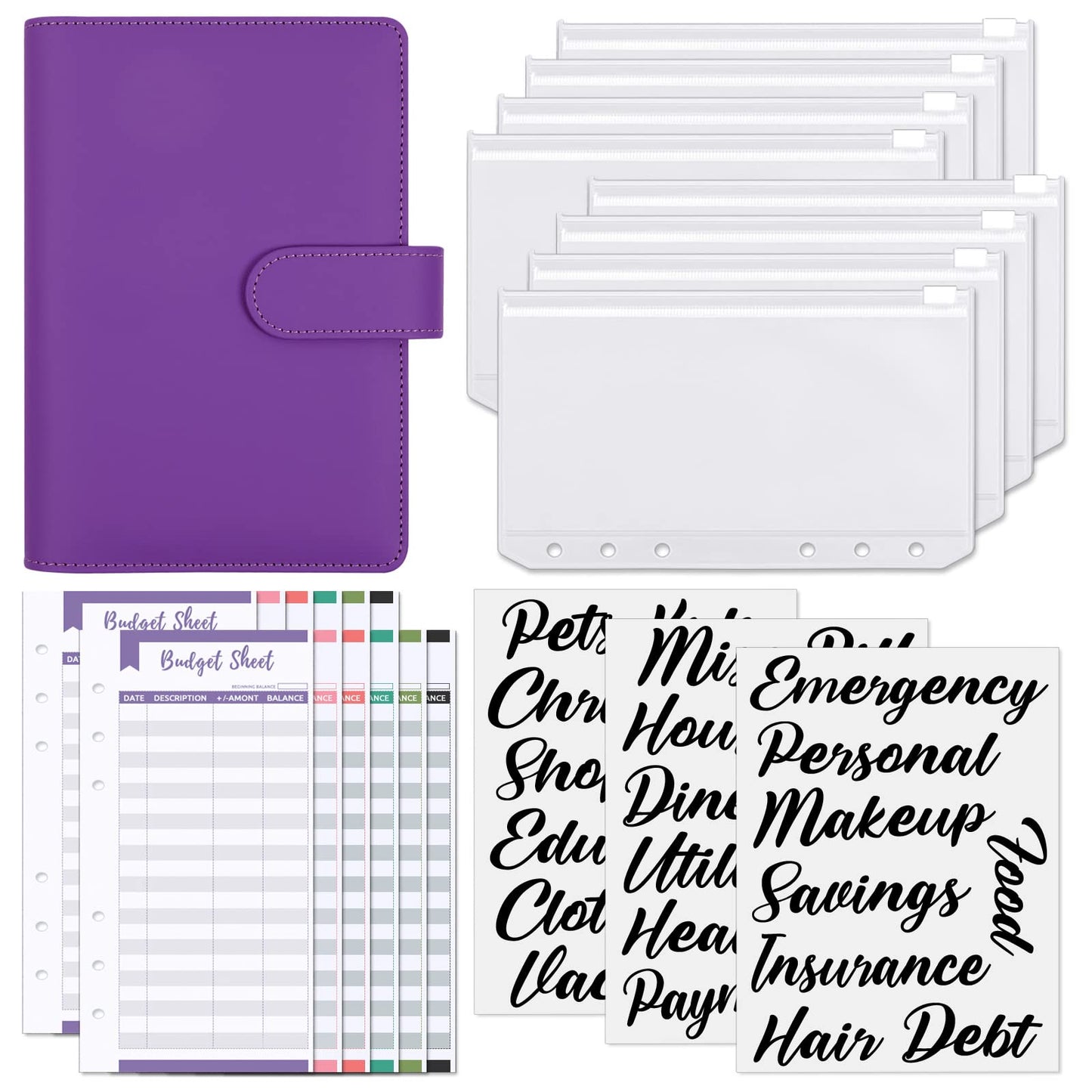 SKYDUE Budget Binder with Zipper Envelopes & Expense Budget Sheets,Money Binder with Cash Envelopes for Budgeting and Saving Money