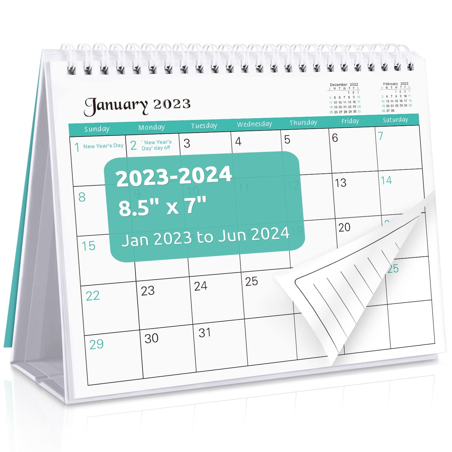 SKYDUE Small Desk Calendar 2023, Desk Calendar from Jan.2023 to Jun.2024, 7" x 8.5", Standing Desk Calendar with To-do List & Notes for Kitchen Office School