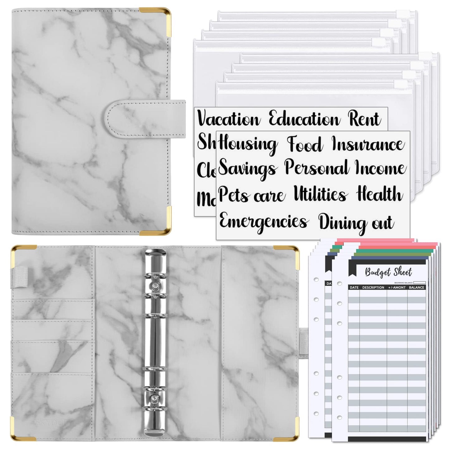 SKYDUE Budget Binder with Zipper Envelopes & Expense Budget Sheets,Money Binder with Cash Envelopes for Budgeting and Saving Money
