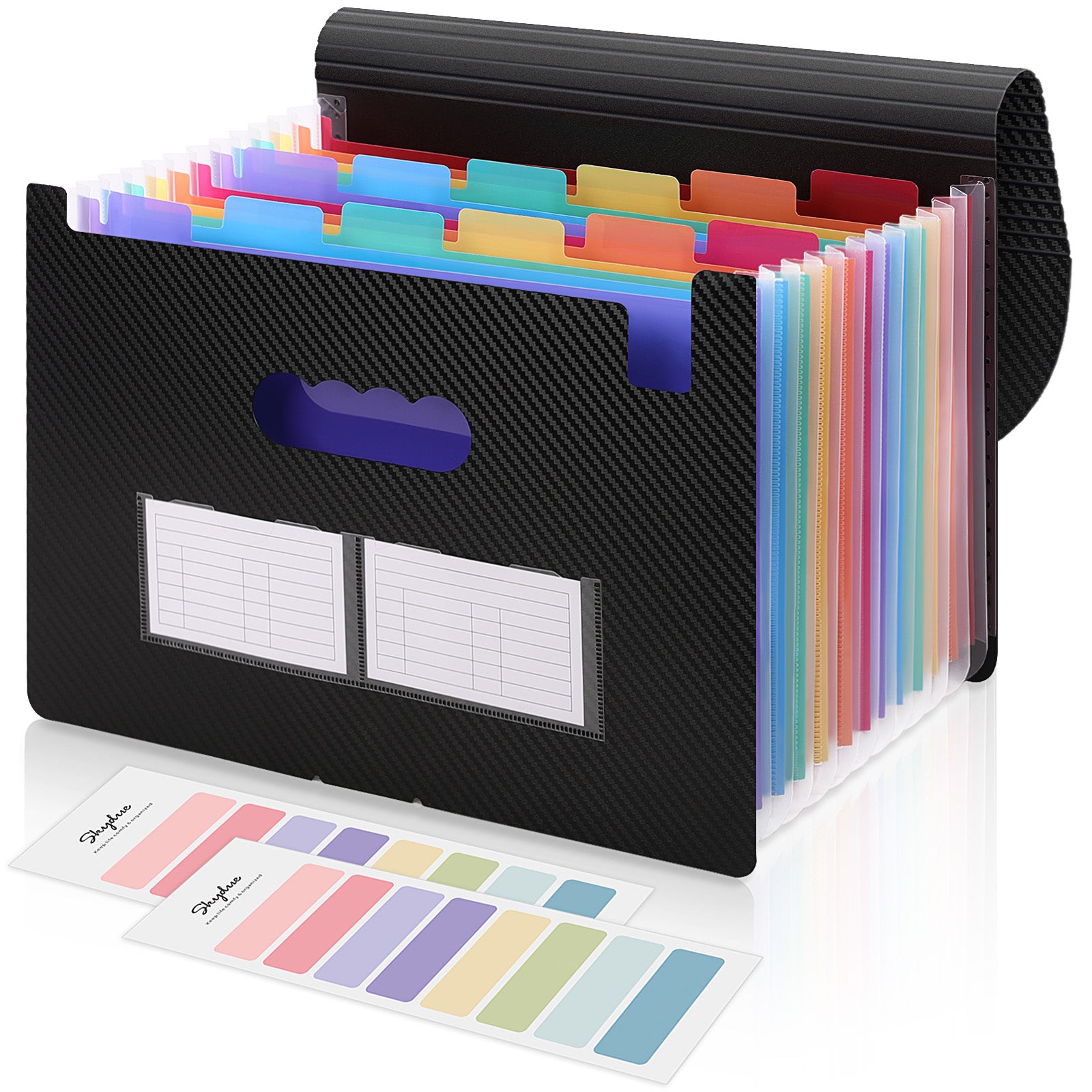 SKYDUE Expanding File Folders,13 Pockets Accordian File Organizer,Letter Size/A4 Document Organizer with Colored Tabs and Expandable Cover, Suit for Classroom, Home, Office and Travel