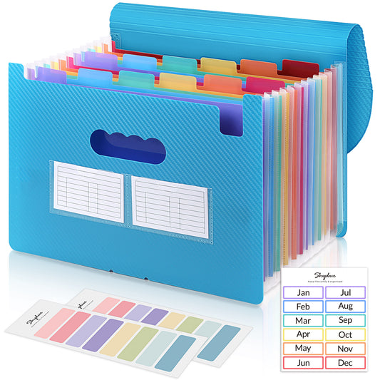 SKYDUE Expanding File Folders,13 Pockets Accordian File Organizer,Letter Size/A4 Document Organizer with Colored Tabs and Expandable Cover, Suit for Classroom, Home, Office and Travel