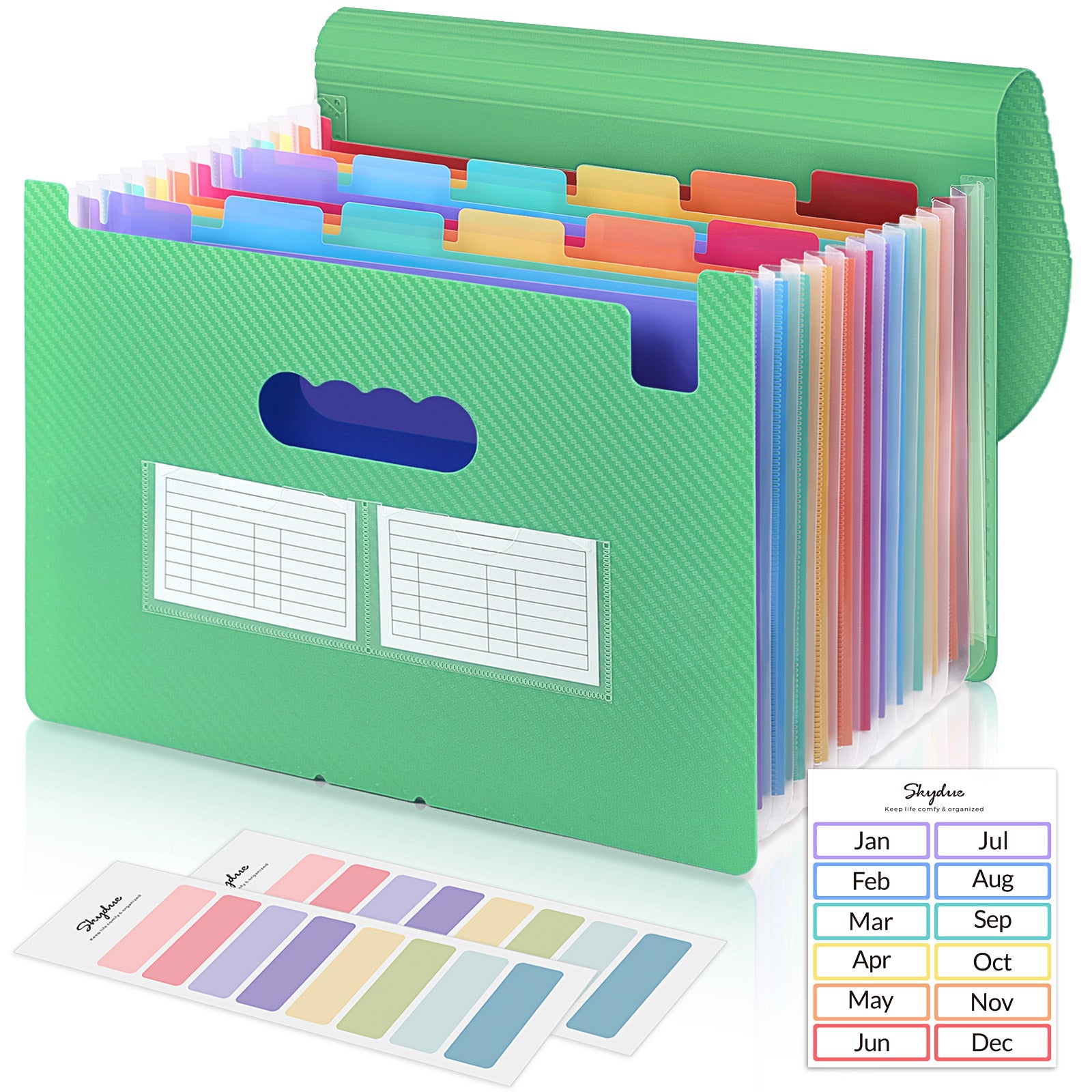 SKYDUE Expanding File Folders,13 Pockets Accordian File Organizer,Letter Size/A4 Document Organizer with Colored Tabs and Expandable Cover, Suit for Classroom, Home, Office and Travel