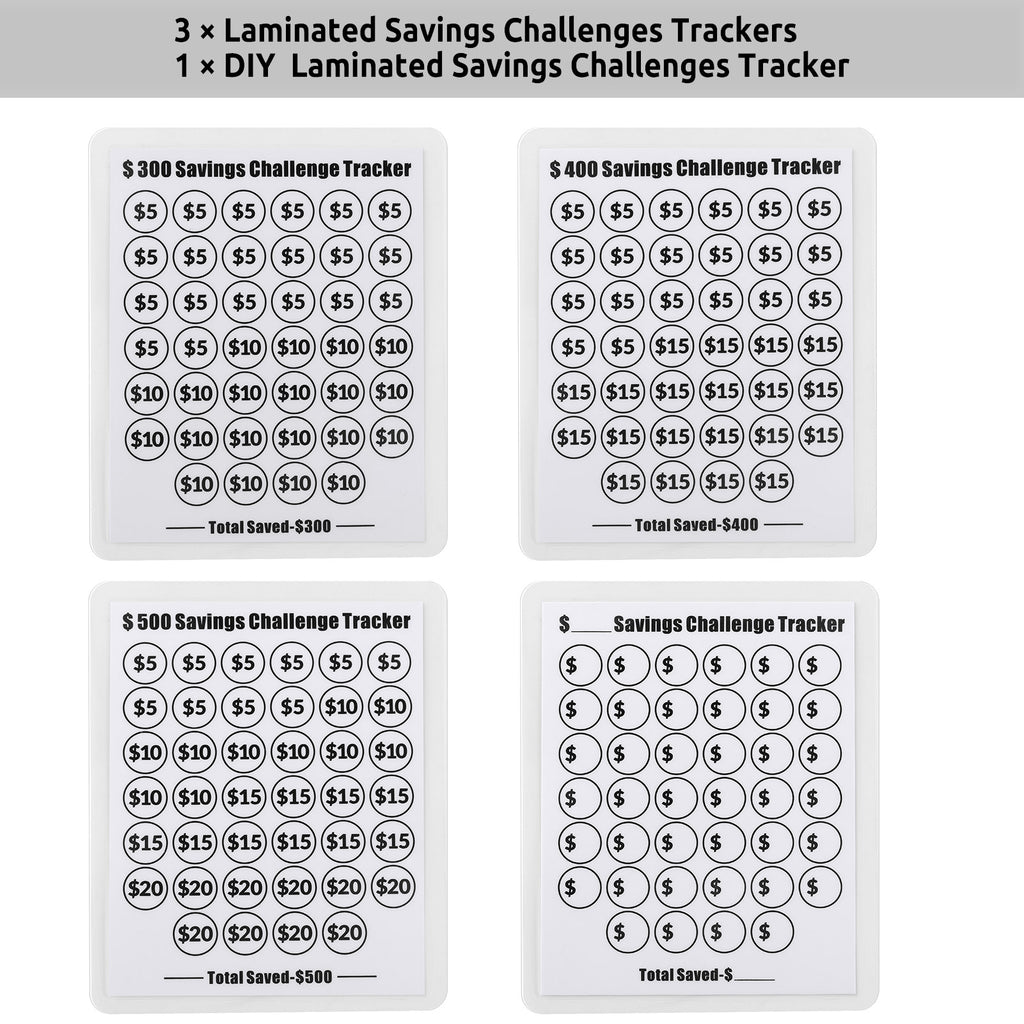 SKYDUE Mini Money Saving Binder, Portable Savings Binder with 4 Various Laminated Money Saving Challenge Trackers, Savings $300, 400, 500 Challenges Book with Envelopes & Stickers, A8, Black