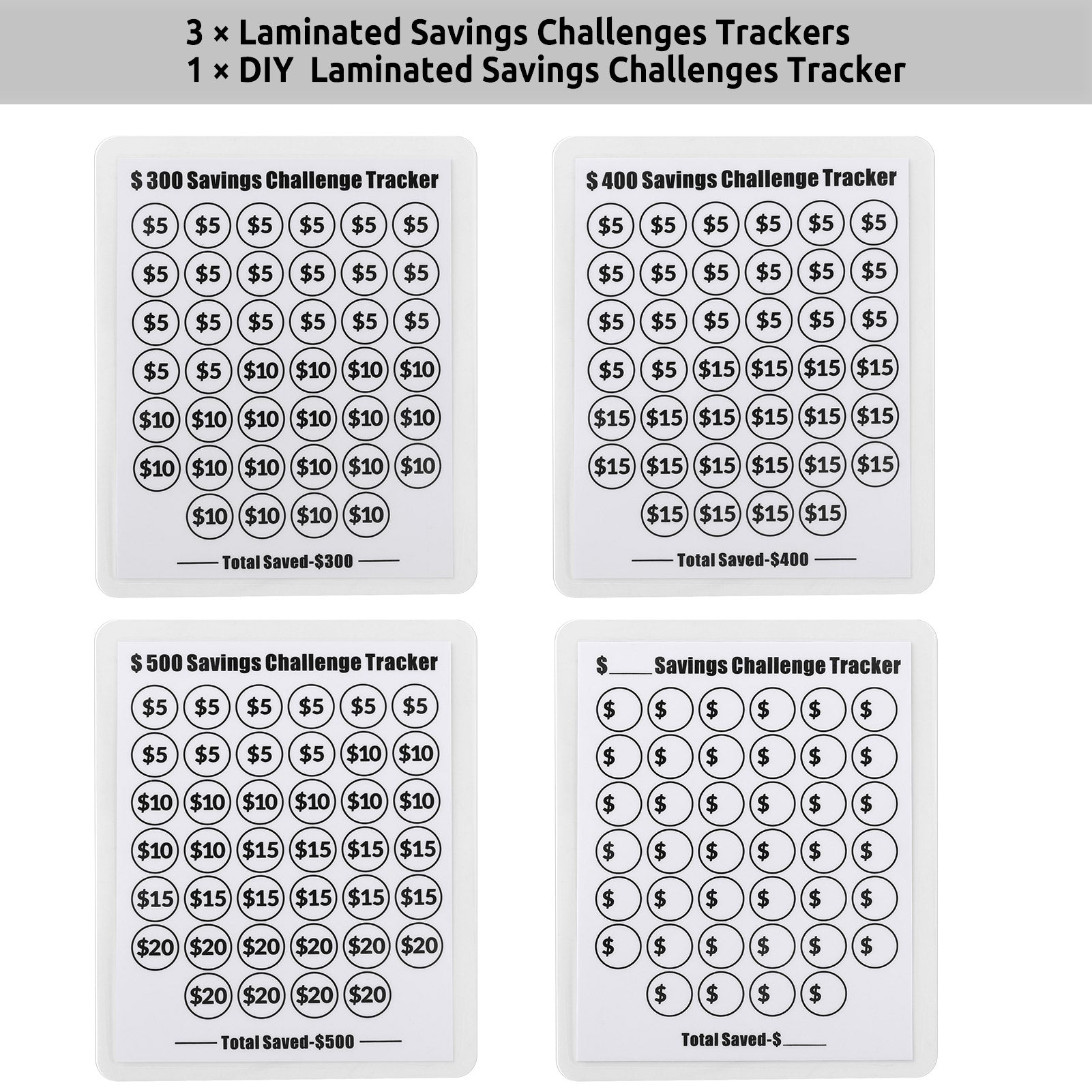 SKYDUE Mini Money Saving Binder, Portable Savings Binder with 4 Various Laminated Money Saving Challenge Trackers, Savings $300, 400, 500 Challenges Book with Envelopes & Stickers, A8, Black