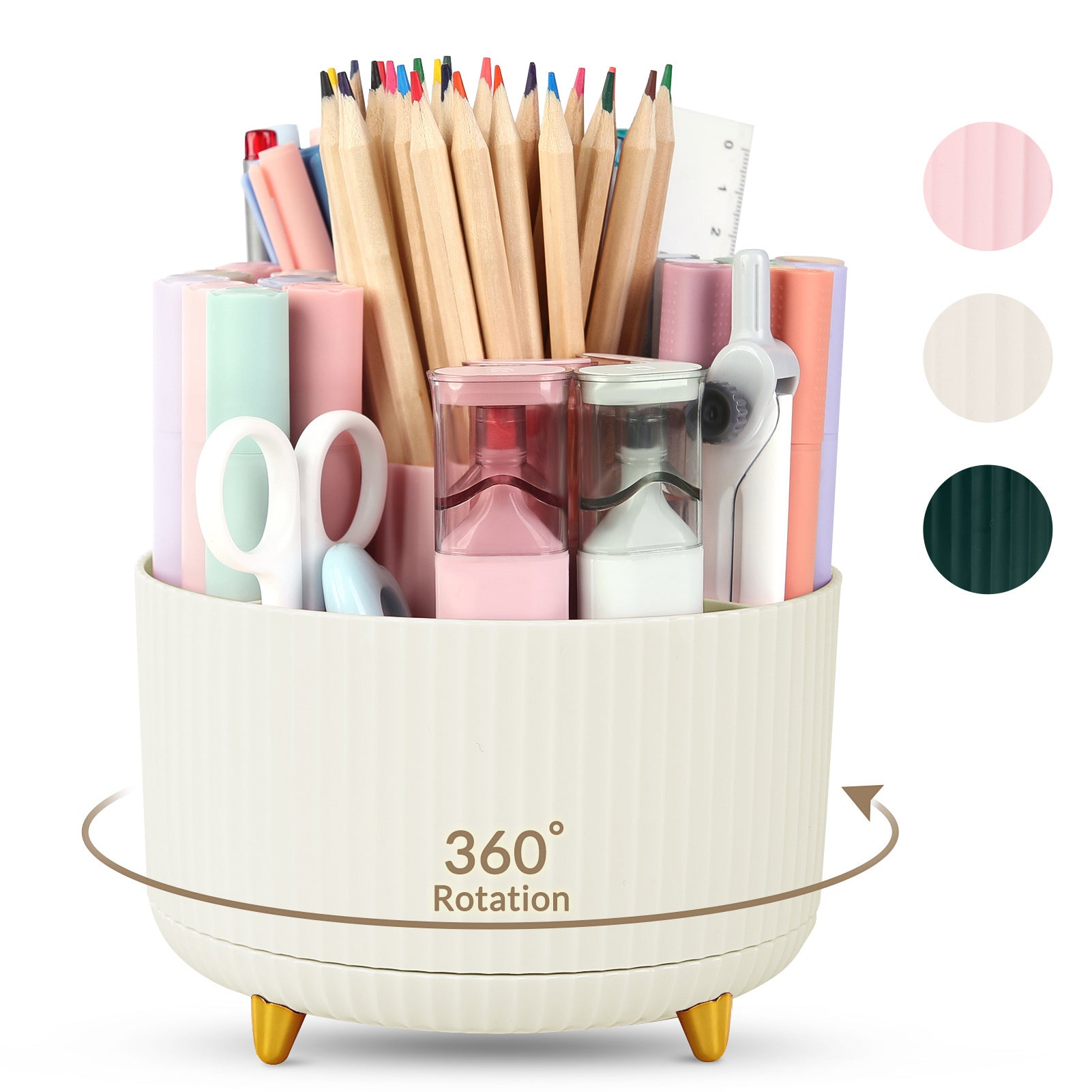 SKYDUE 360 Degree Rotating Desk Organizer, Dual-Purpose Pencil Pen Holder for Desk, Rotating Desk Pen Organizer with 5 Slots, Pencil Cup for Office, School, Home