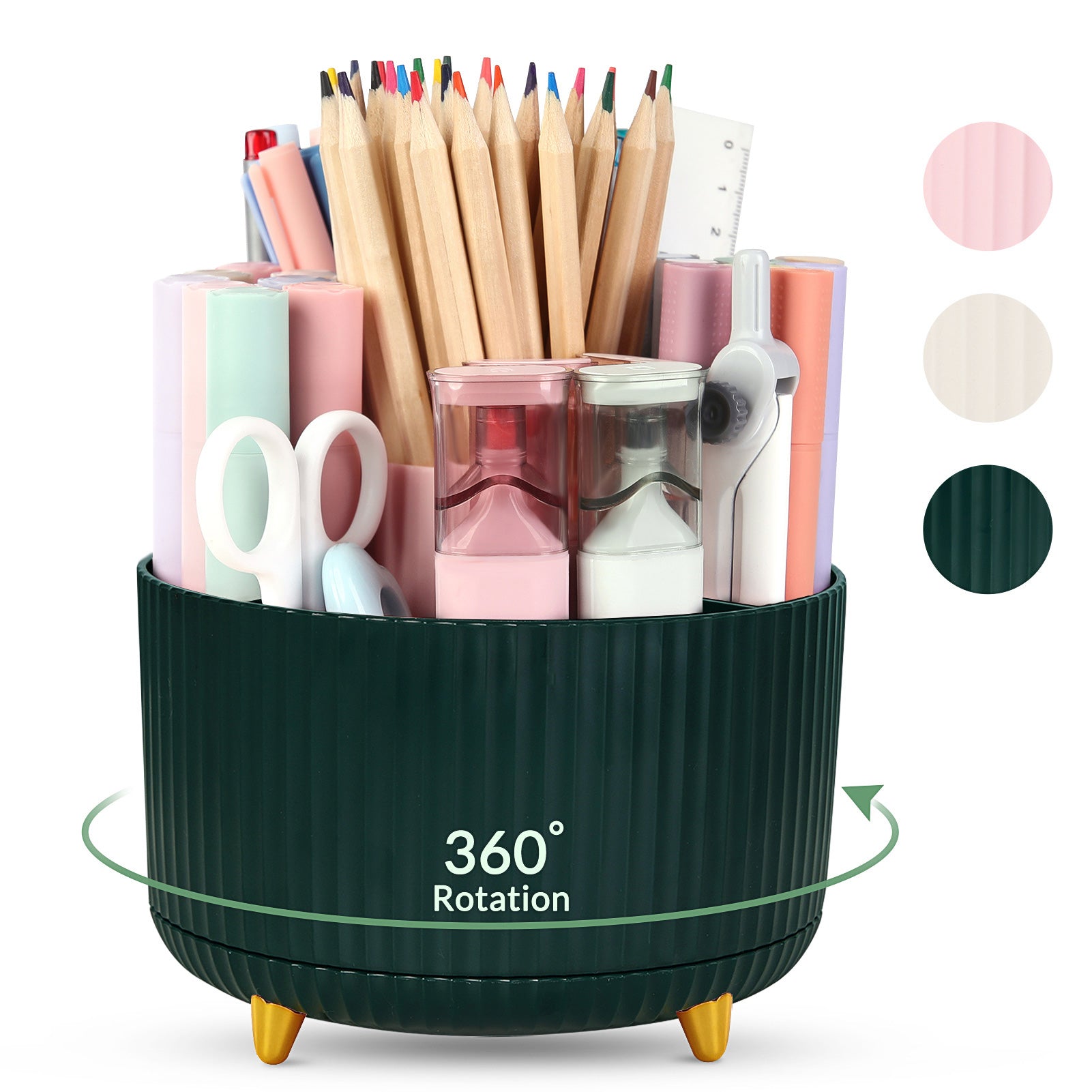 SKYDUE 360 Degree Rotating Desk Organizer, Dual-Purpose Pencil Pen Holder for Desk, Rotating Desk Pen Organizer with 5 Slots, Pencil Cup for Office, School, Home