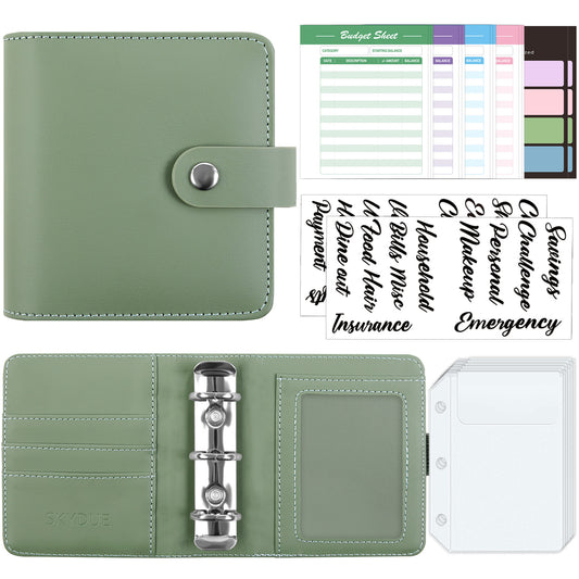 SKYDUE Mini Budget Binder with 12Pcs Cash Envelopes, PU Cash Stuffing Binder, Money Saving Binder with 12Pcs Expense Budget Planner Sheets & 25 Sticky Labels, Cash Envelope Wallet for Budgeting
