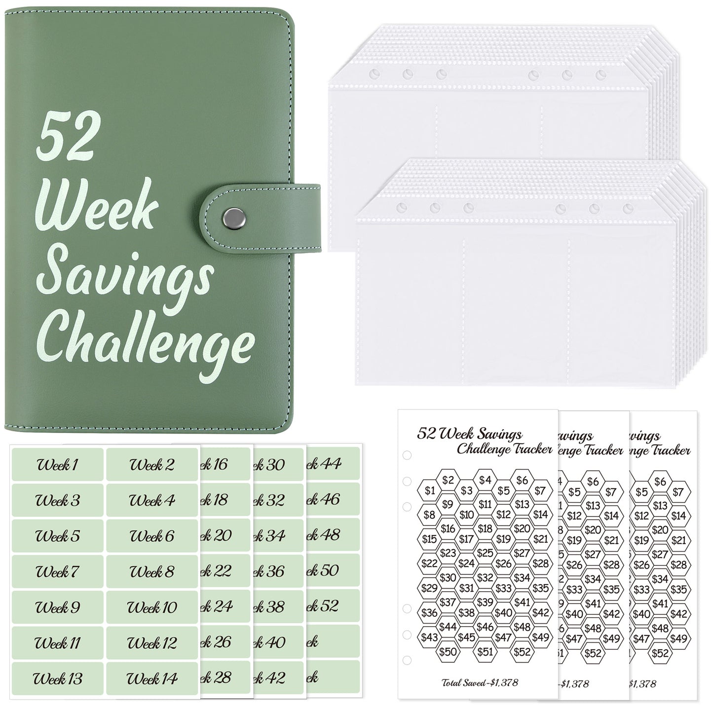 SKYDUE A6 Money Saving Binder with 10 Cash Envelopes,12 Various Money Saving Challenge Trackers,Savings Challenge Binder with Envelope
