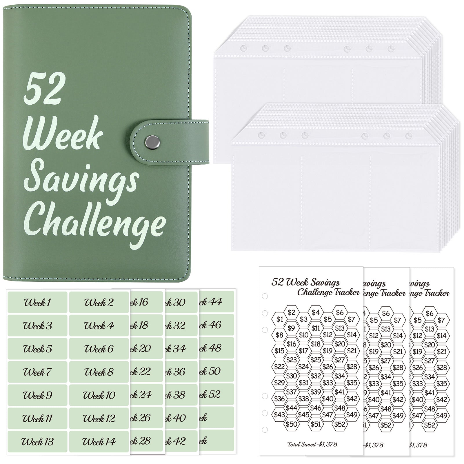 SKYDUE A6 Money Saving Binder with 10 Cash Envelopes,12 Various Money Saving Challenge Trackers,Savings Challenge Binder with Envelope