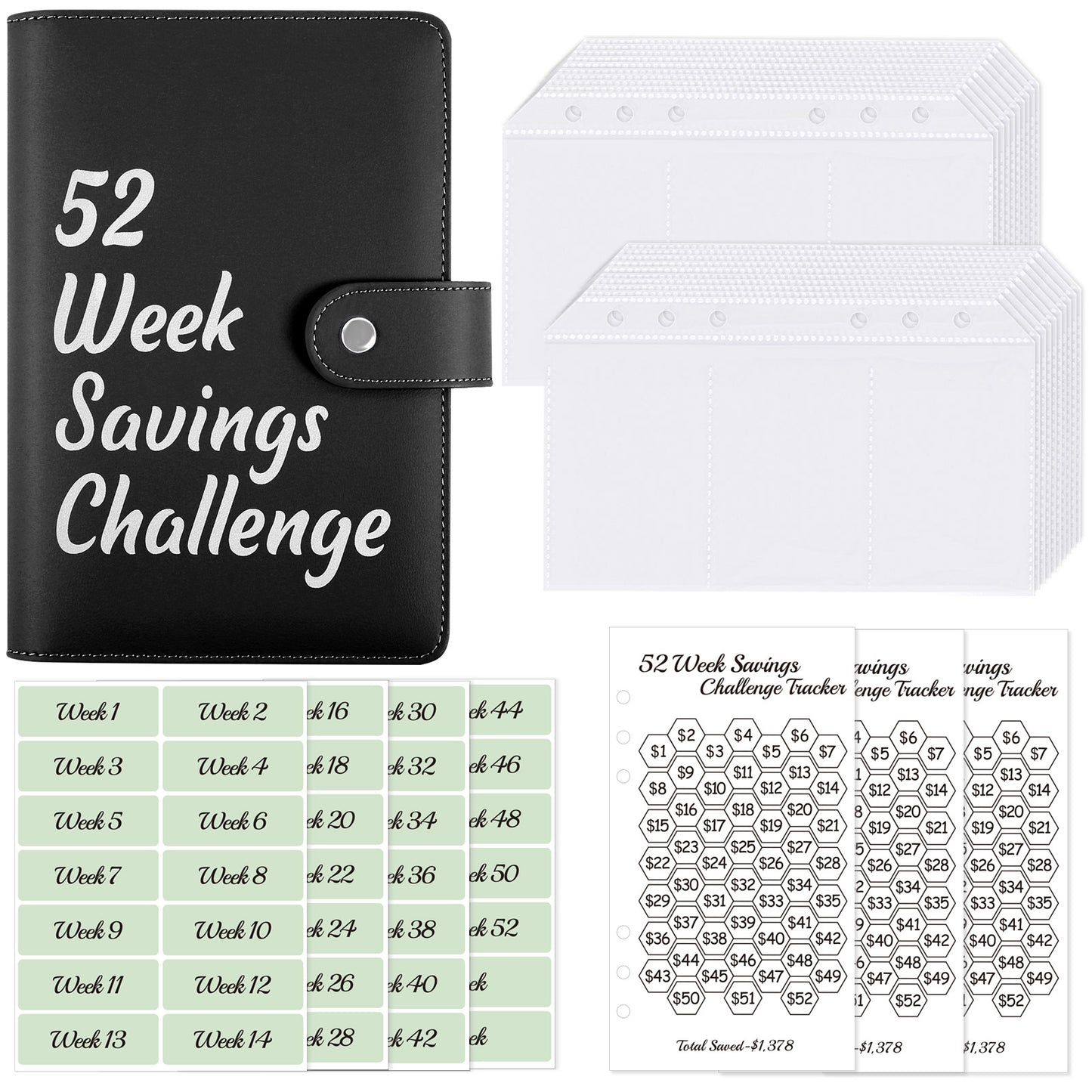 SKYDUE A6 Money Saving Binder with 10 Cash Envelopes,12 Various Money Saving Challenge Trackers,Savings Challenge Binder with Envelope