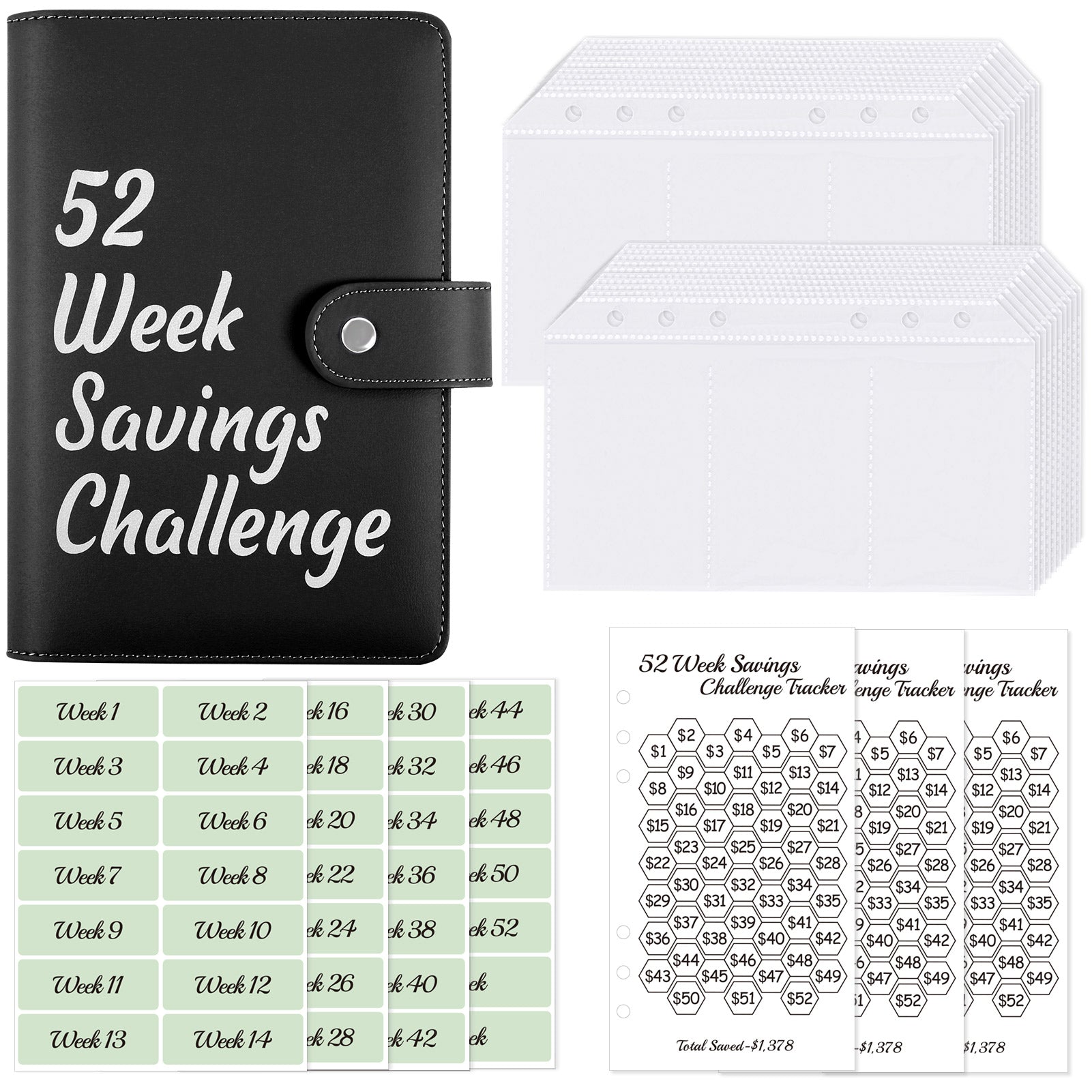 SKYDUE A6 Money Saving Binder with 10 Cash Envelopes,12 Various Money Saving Challenge Trackers,Savings Challenge Binder with Envelope