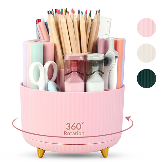 SKYDUE 360 Degree Rotating Desk Organizer, Dual-Purpose Pencil Pen Holder for Desk, Rotating Desk Pen Organizer with 5 Slots, Pencil Cup for Office, School, Home