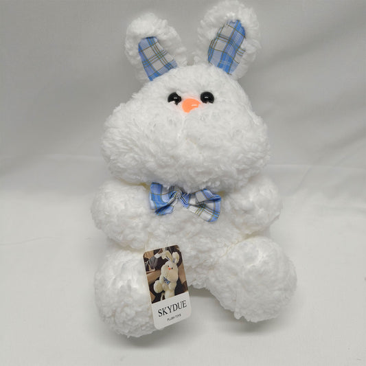 SKYDUE Cute Bunny Plush Toys – Soft Fluffy Stuffed Animal with Blue Plaid Bow, Adorable Easter Bunny Plush Gift for Kids, Baby, and Bunny Lovers