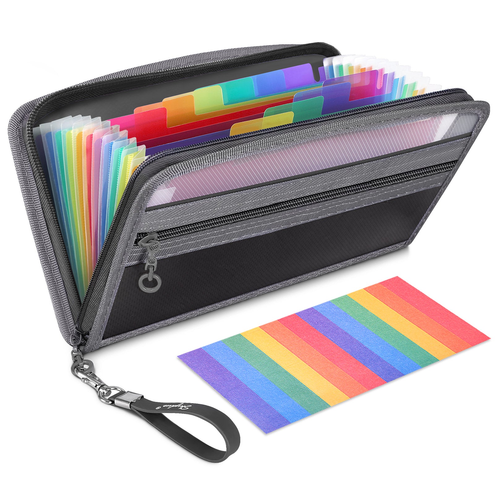 SKYDUE Small Accordion File Organizer，13 Pocket Receipt Coupon Organizer with Rainbow Labels ，Expanding File Folder for Glove Box, Zipper Closure, 11*6 Inches ( Purple)