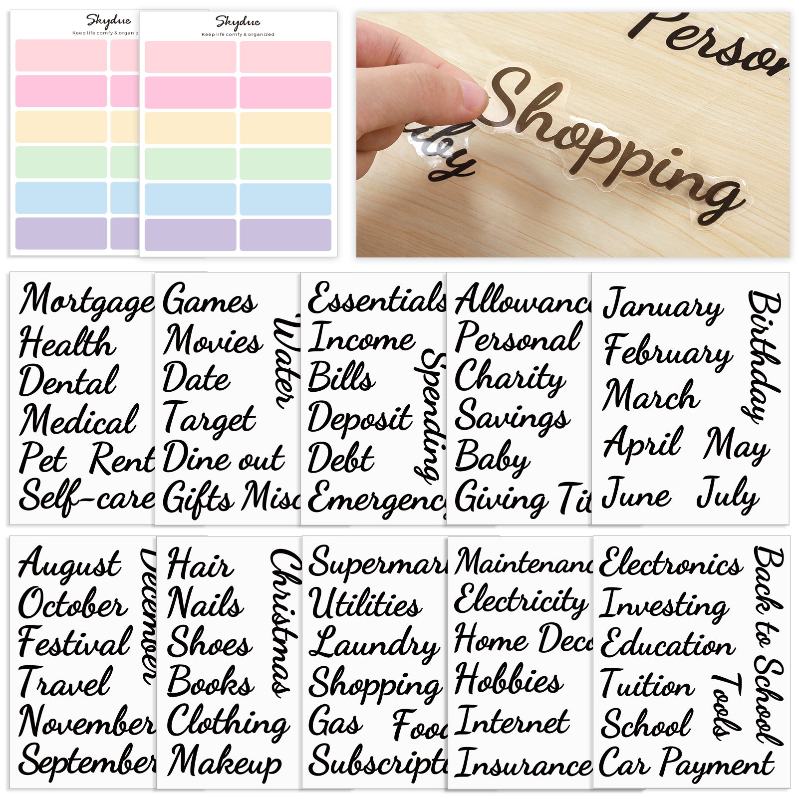 SKYDUE 104 Pieces Budget Stickers Set for Planners - 80Pcs Cash Envelope Labels & 24Pcs Blank Budget Planner Stickers, Budget Binder Stickers for Easy Money Management.