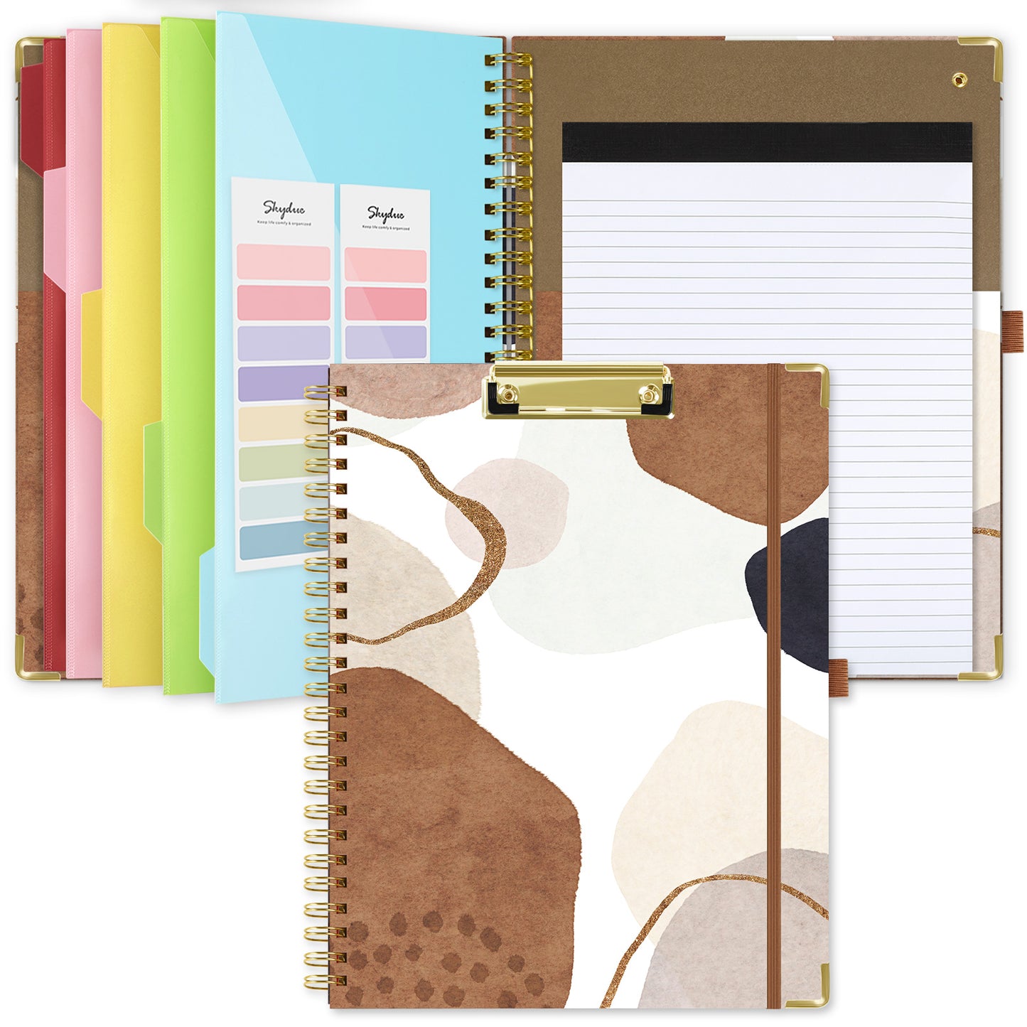 SKYDUE Spiral Clipboard Folio with Notepad and Pocket, 13.2" × 10.2" Clipboard Folder Includes 5 Dividers with 10 Pockets, Labels, Hardcover Clipfolio Design Fit for School Office