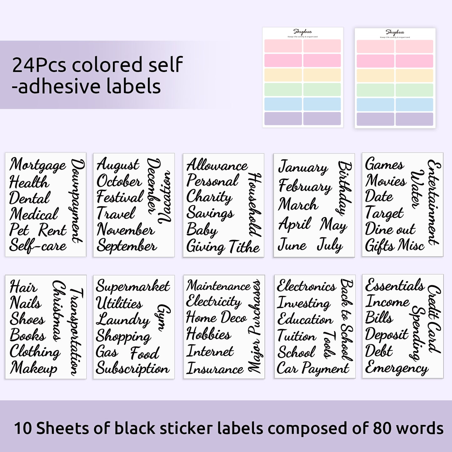 SKYDUE 104 Pieces Budget Stickers Set for Planners - 80Pcs Cash Envelope Labels & 24Pcs Blank Budget Planner Stickers, Budget Binder Stickers for Easy Money Management.