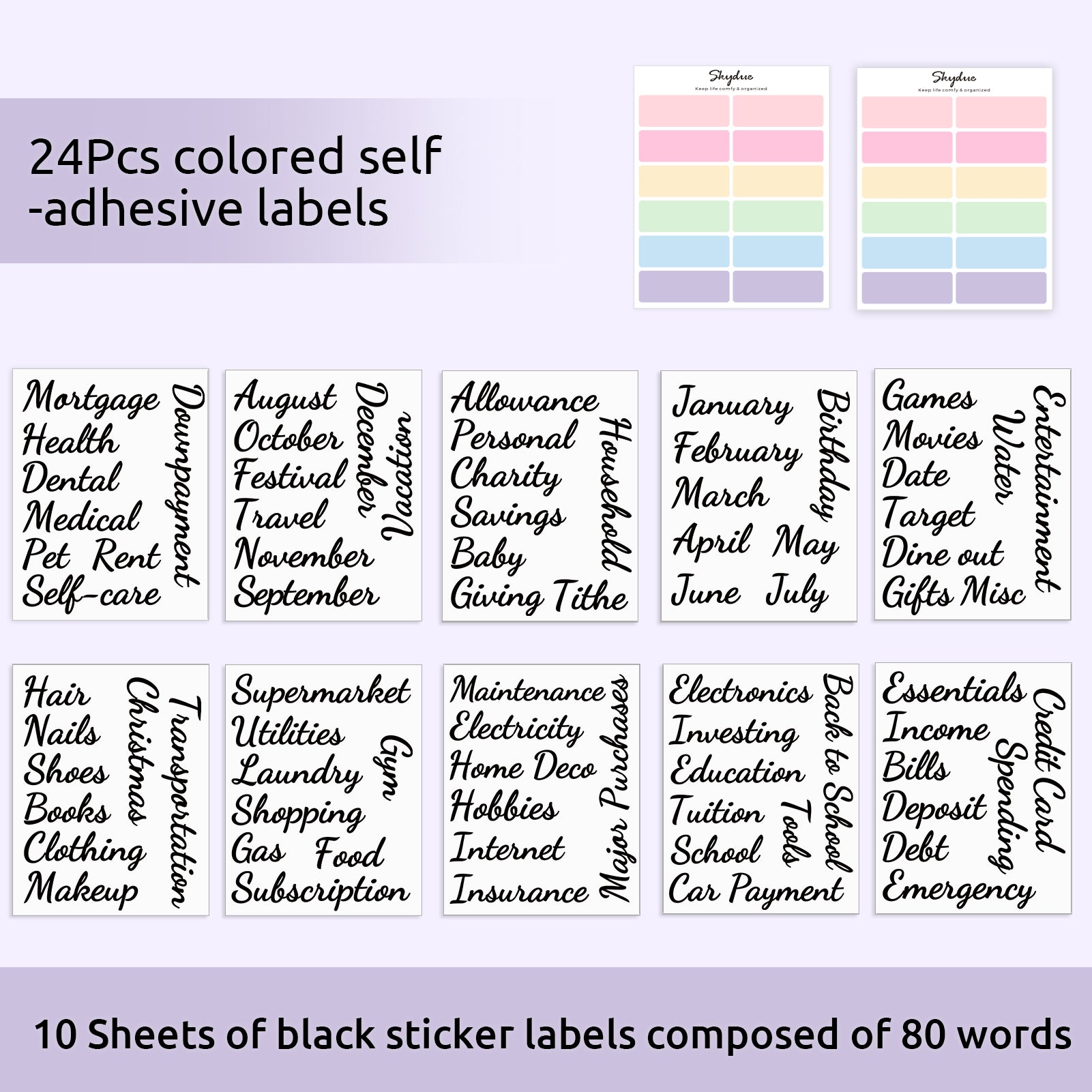 SKYDUE 104 Pieces Budget Stickers Set for Planners - 80Pcs Cash Envelope Labels & 24Pcs Blank Budget Planner Stickers, Budget Binder Stickers for Easy Money Management.