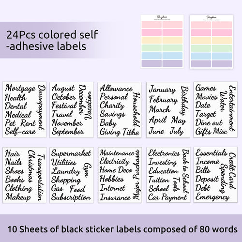 SKYDUE 104 Pieces Budget Stickers Set for Planners - 80Pcs Cash Envelope Labels & 24Pcs Blank Budget Planner Stickers, Budget Binder Stickers for Easy Money Management.